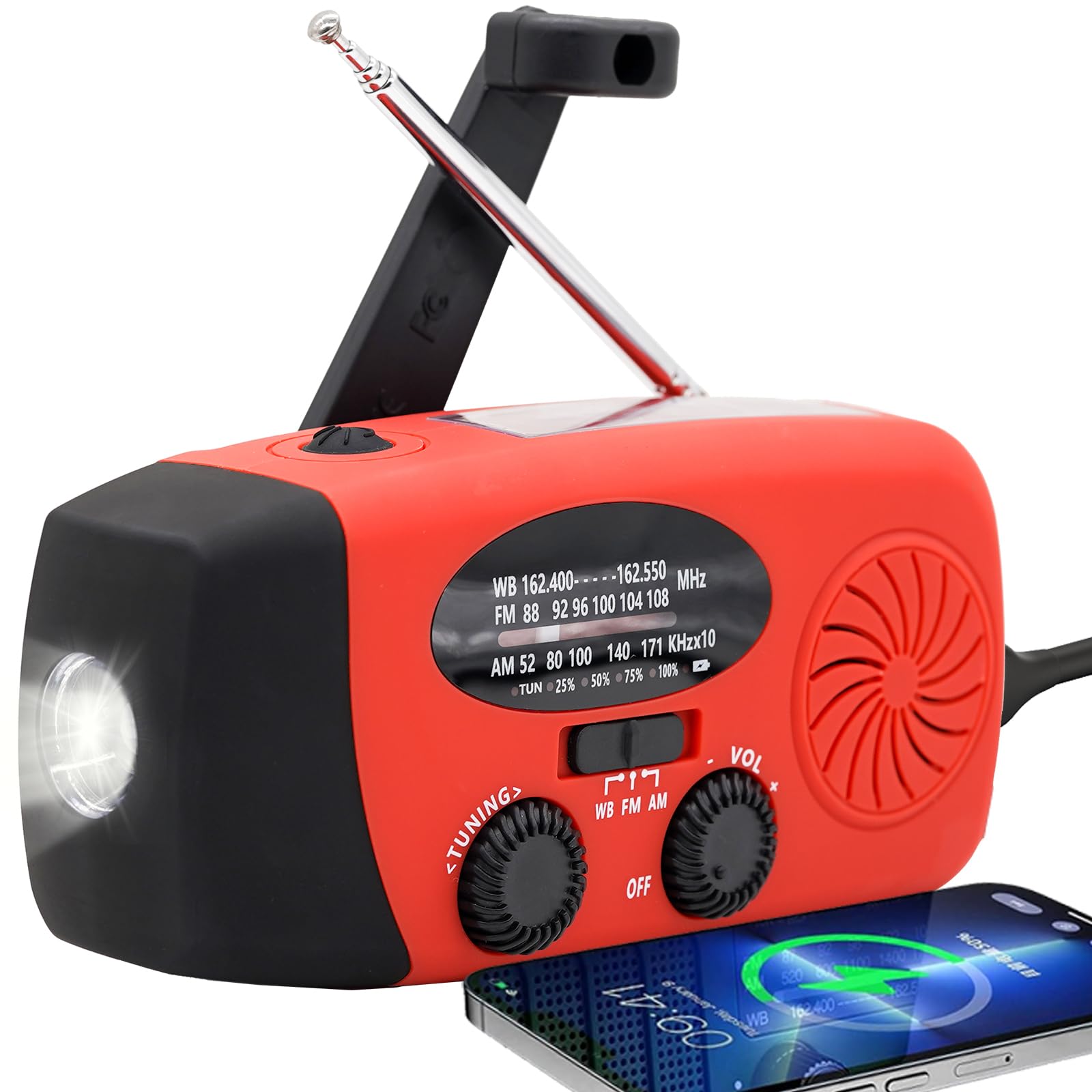 **5000mAh Emergency Hand Crank Solar Radio - AM/FM/NOAA Weather Radio with SOS Alarm, LED Flashlight & Power Bank (Type-C) for Camping, Hiking & Outdoor Survival - Perfect for Emergencies & Power Outages**