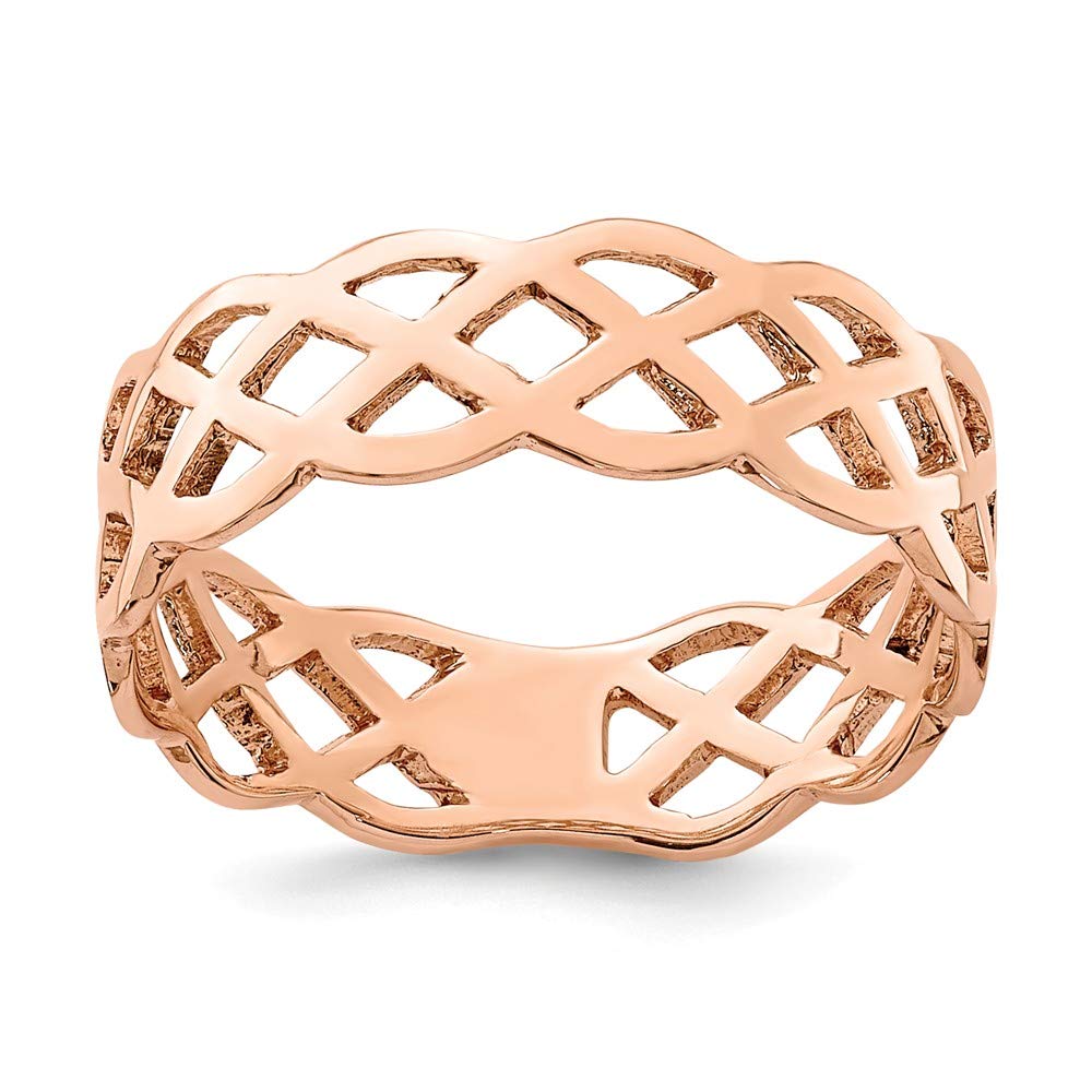 14K Solid Rose Gold Weave Ring Band for Women - Elegant Stackable Wedding Band, Anniversary Gift, Everyday Jewelry for Special Occasions