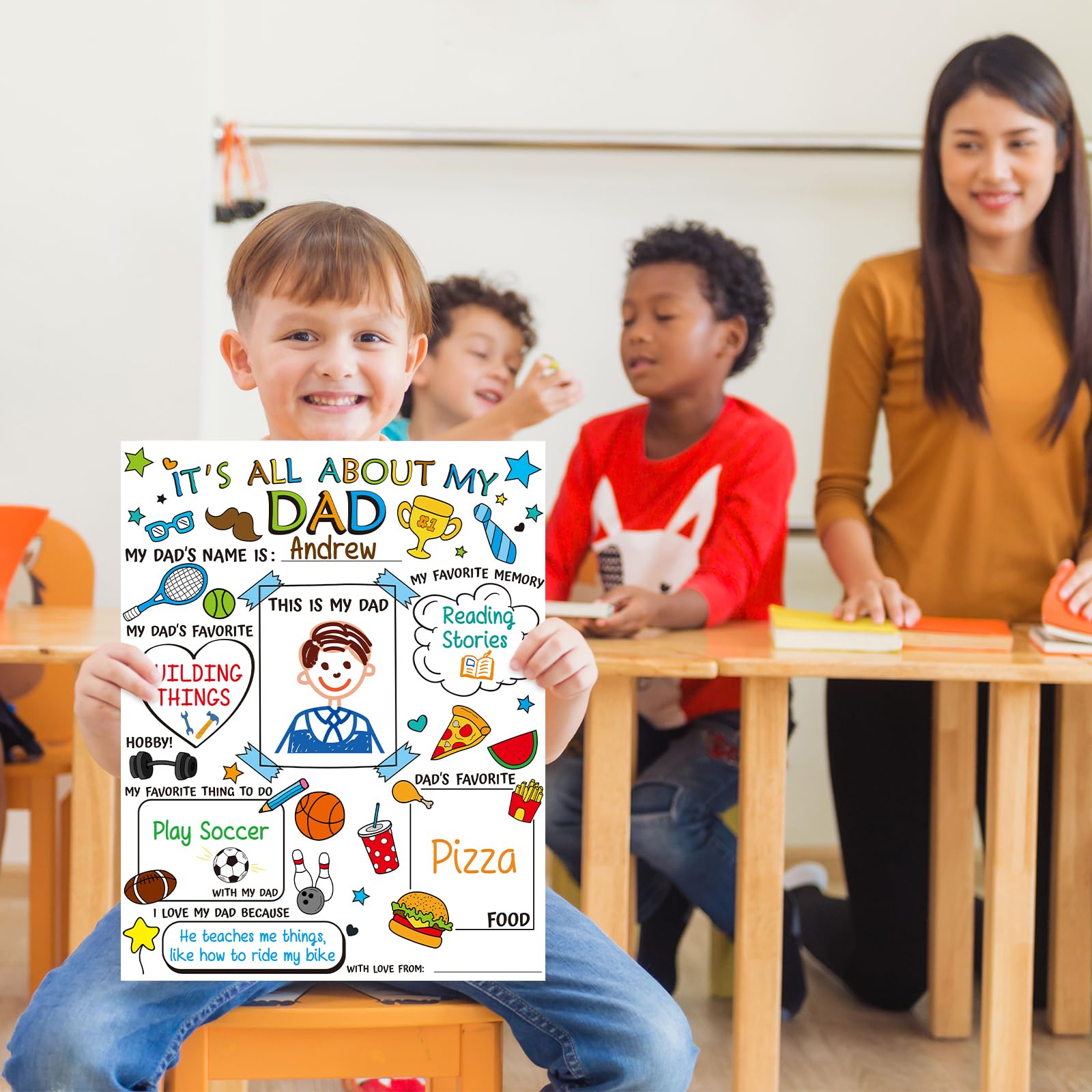 24 Pcs DIY Father's Day Coloring Posters - Kids Craft Gifts for Preschool & Elementary Students - Perfect for School & Home Activities