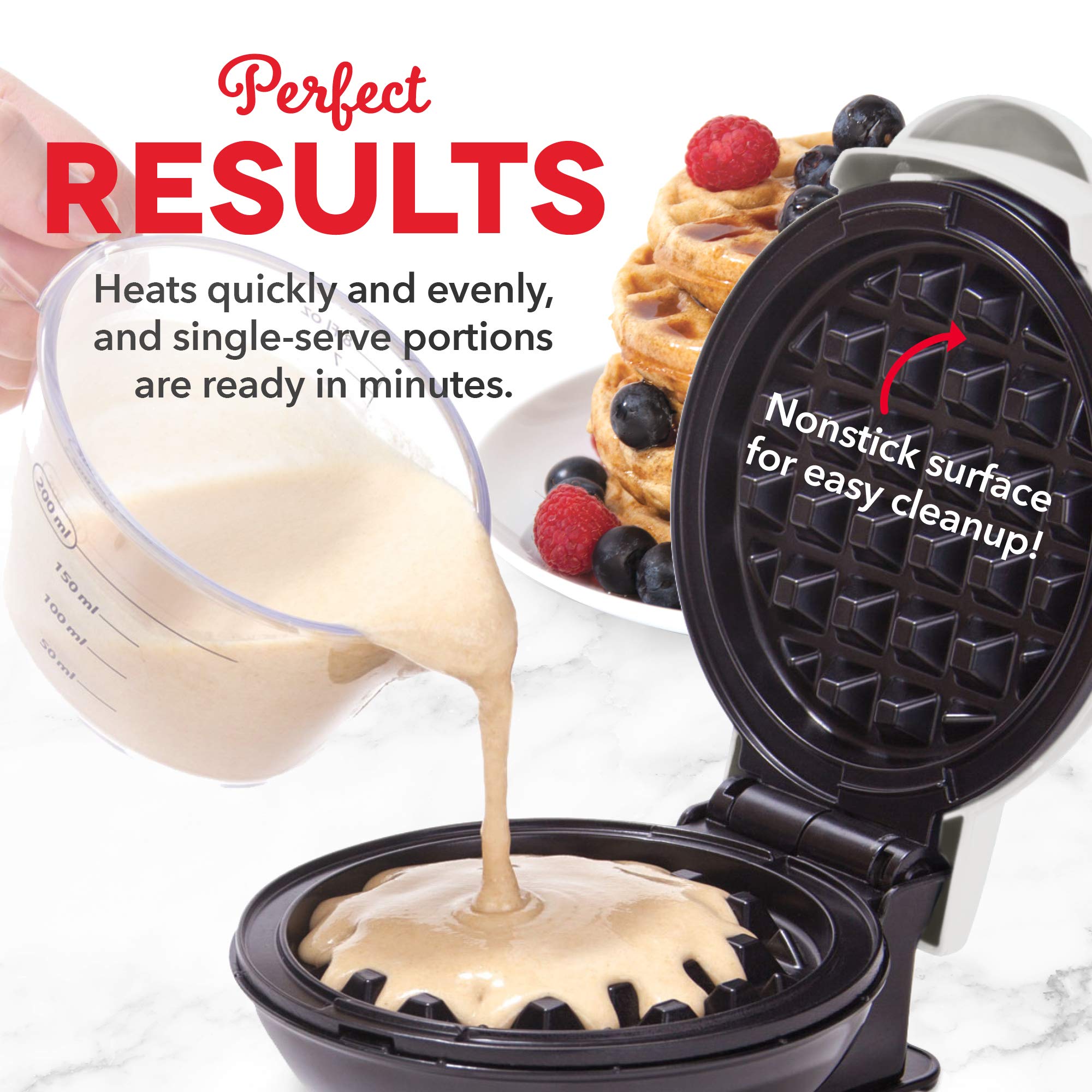 DASH Mini Waffle Maker & Pancake Griddle - Compact Breakfast Appliance for Waffles, Pancakes, Hash Browns (White) - Perfect for Quick Breakfasts, Brunch Parties & Kids' Meals