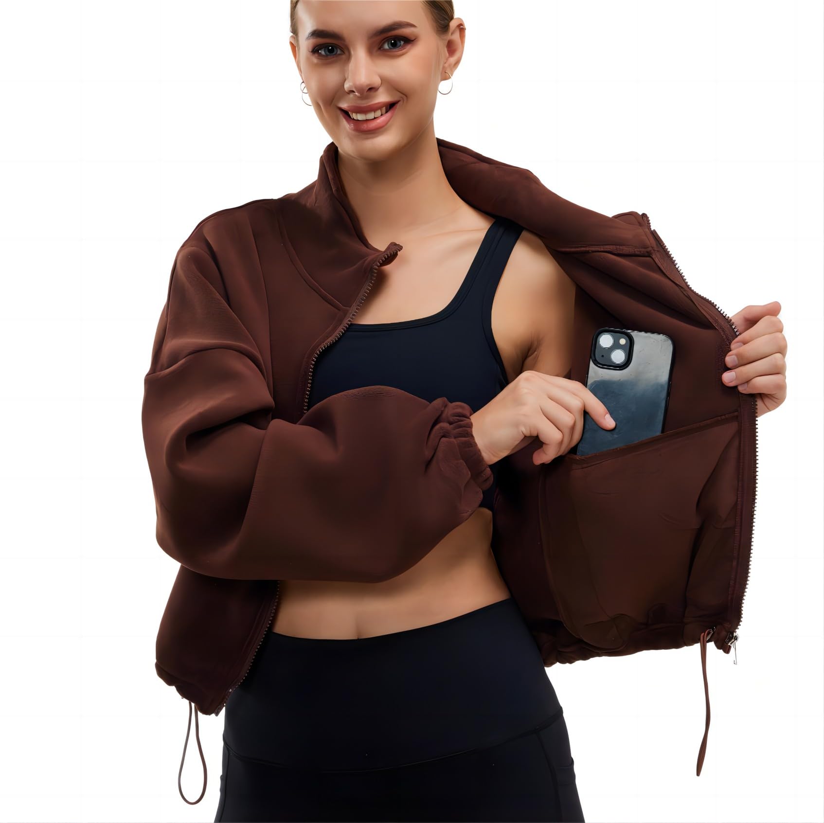 Women's Winter Fleece Sherpa Cropped Oversized Bomber Jacket - Cozy Warm Outerwear for Cold Weather, Streetwear Fashion & Casual Outfits