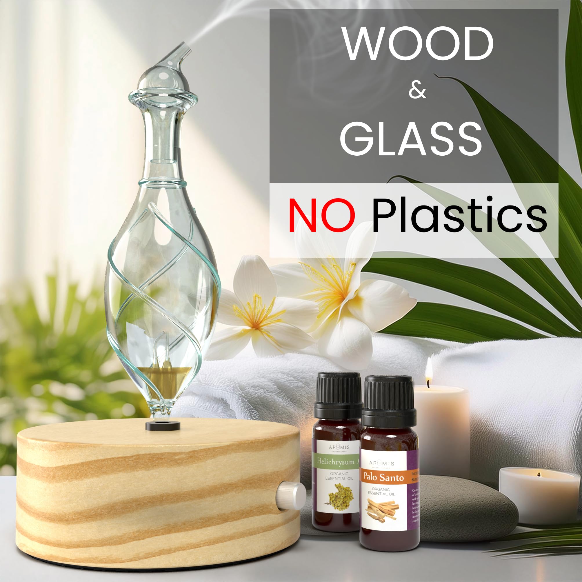 Premium Wood & Glass Essential Oil Diffuser | Solum Lux Vitis Aromatherapy Nebulizer | Ultrasonic Diffuser for Home, Office, Yoga & Spa Relaxation
