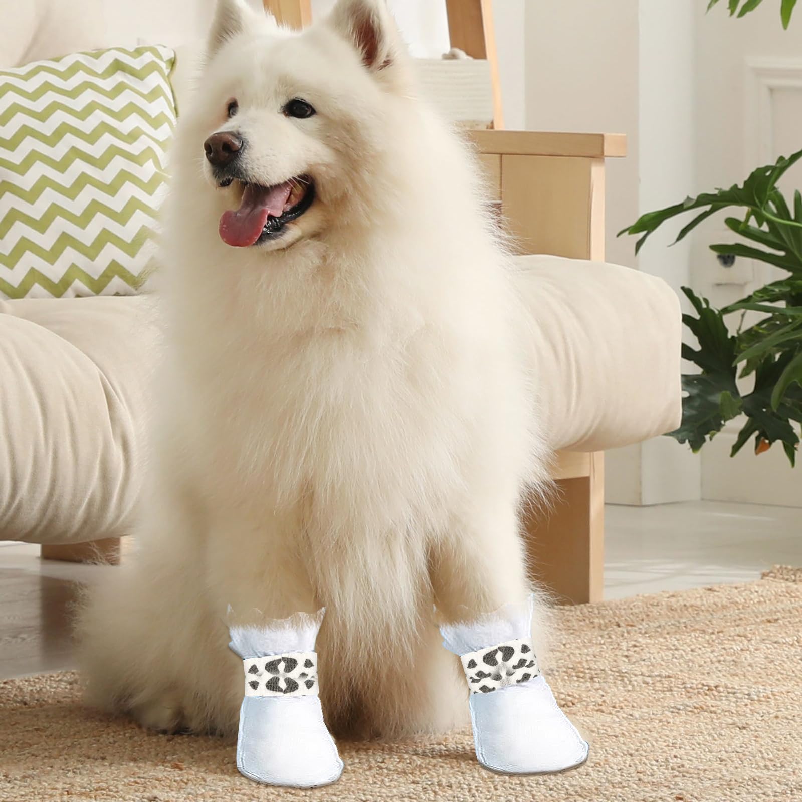 20 Pack Disposable Dog Booties for Paw Protection - Waterproof Dog Shoes for Medium & Large Dogs - Pet Foot Covers for Wound Recovery & Outdoor Use - Includes 1 Roll Dog Paw Bandage (Cow Print) - Perfect for Hiking, Snow, Hot Pavement & Post-Surgery Care