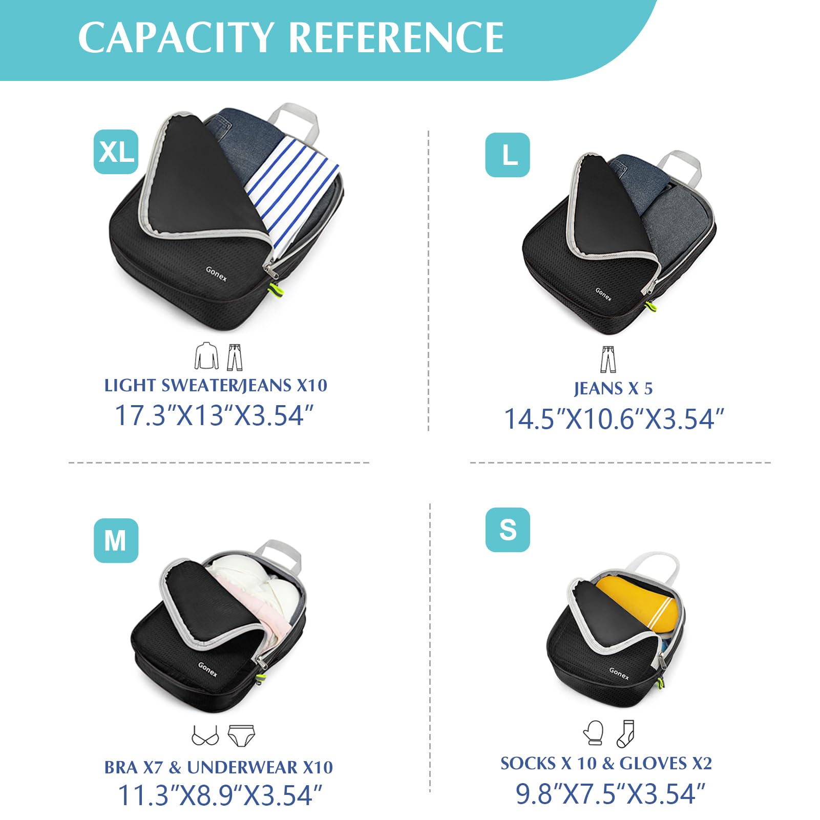 Gonex Compression Packing Cubes Set - 3 or 4 Piece Expandable Travel Luggage Organizer for Suitcases, Backpacks & Carry-Ons | Perfect for Business Trips, Vacations & Weekend Getaways