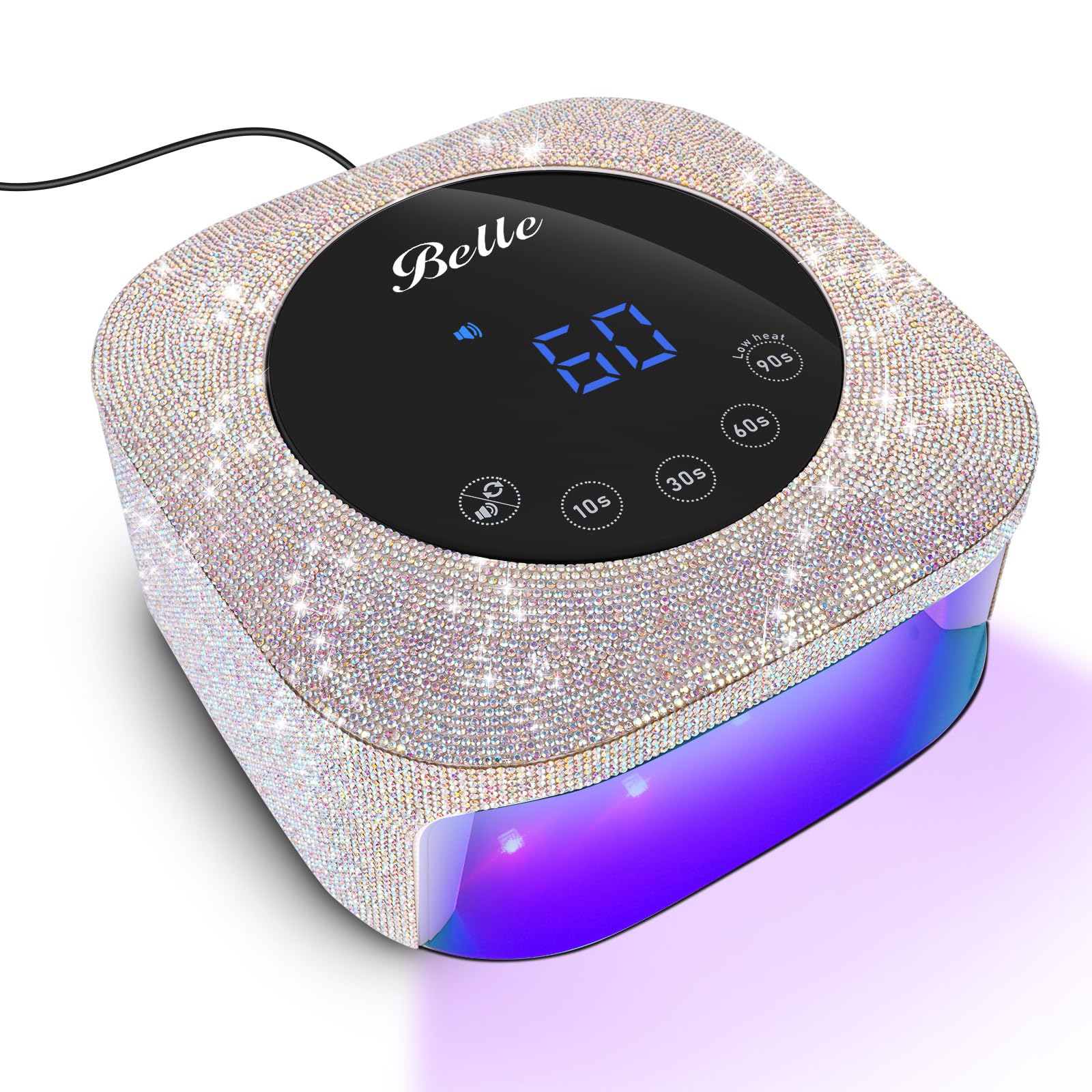 Professional UV LED Nail Lamp for Gel Nails - 4 Timer Modes, Fast Drying with Diamond Rhinestone Decor - Perfect for Home Manicures, Nail Salons & DIY Nail Art