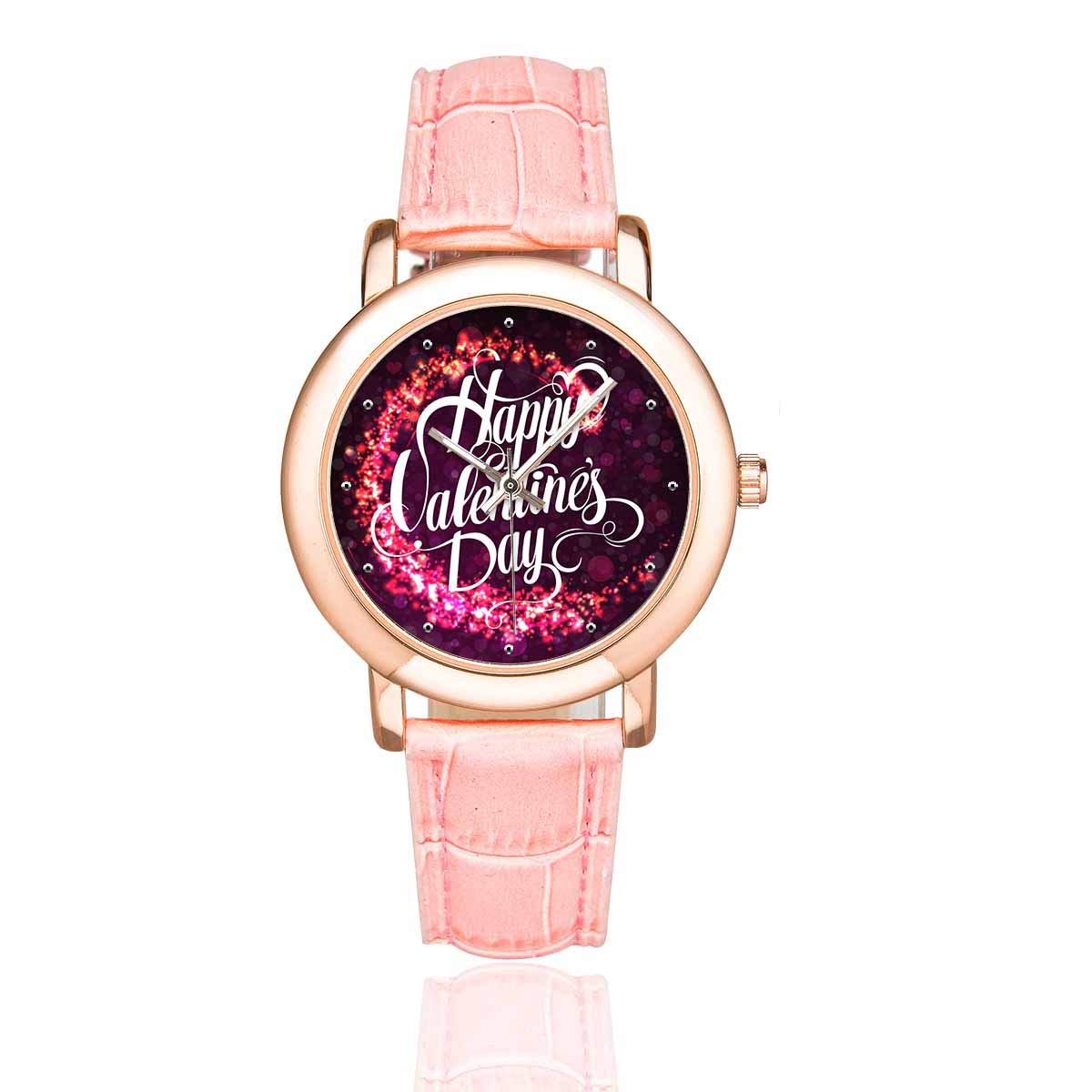 Abstract Pink Leather Strap Watch for Women - Valentine's Day Gift, Waterproof Casual Wristwatch for Daily Wear