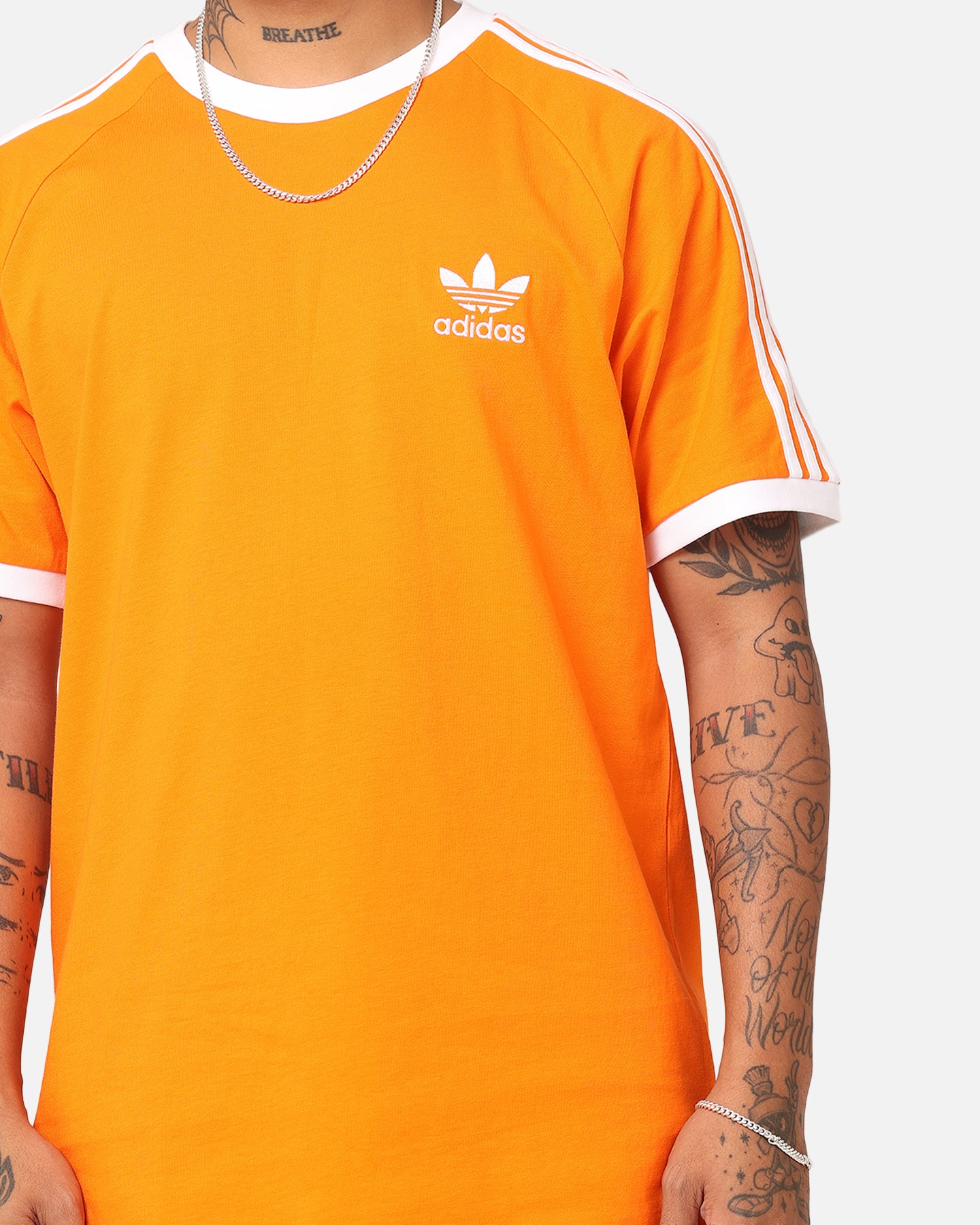 Adidas 3 Stripes T-Shirt for Men - Orange Cotton Casual Tee - Perfect for Gym, Running & Everyday Wear