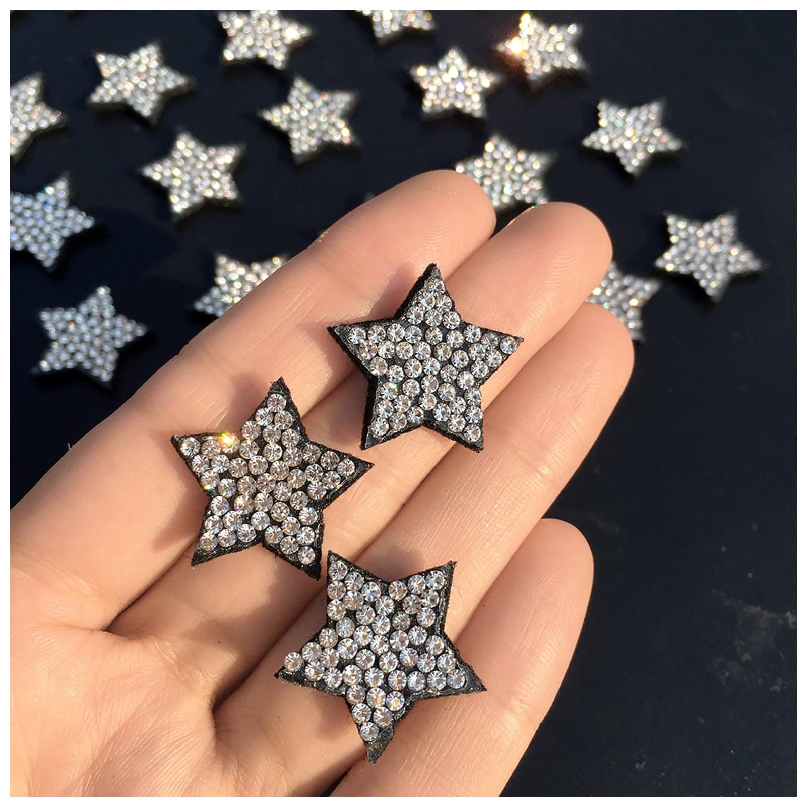 Chaber 20pcs Cute Star Embroidered Patches with Rhinestones - DIY Sew-on Iron-on Appliques for Clothing, Dresses, Sweaters & DIY Crafts - Perfect for Customizing Jackets, Bags, Denim & Home Decor