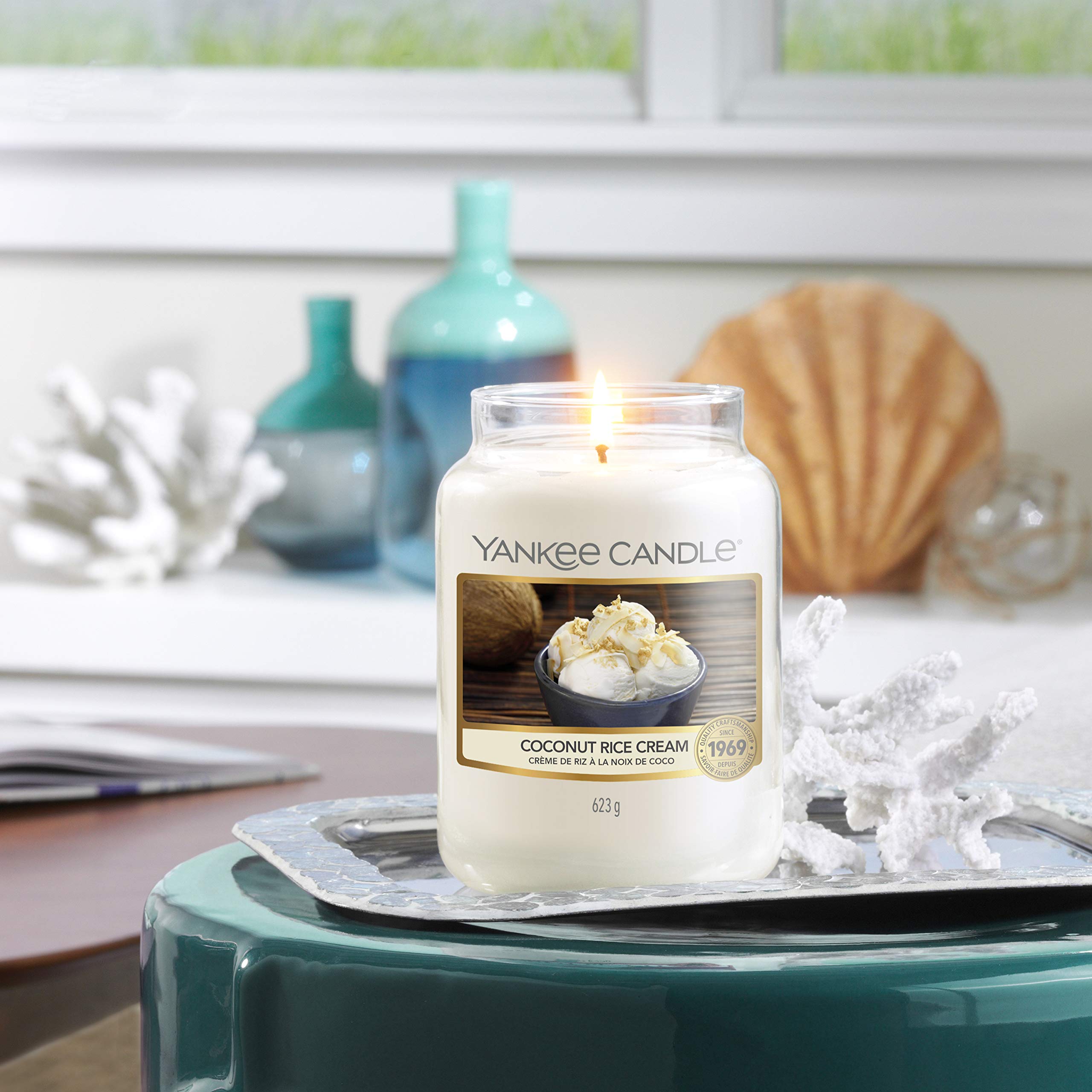 Yankee Candle Medium Jar Scented Candle - Coconut Rice Cream Fragrance for Home, Bathroom, Bedroom & Office Relaxation