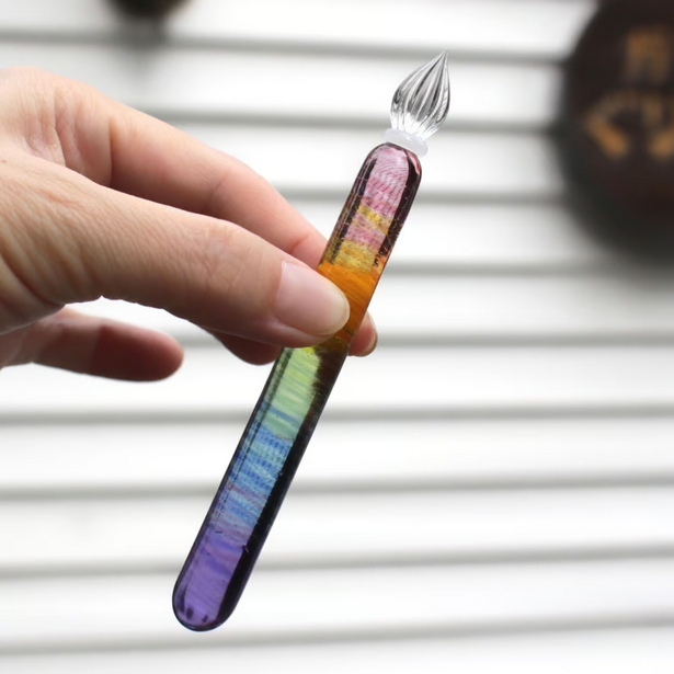 Japanese Glass Dip Pen - Rainbow, Short, Pink to Purple Gradient - Perfect Calligraphy & Handwriting Tool - Unique Gift for Writers, Artists & Stationery Lovers - Ideal for Journaling, Letter Writing & Creative Projects