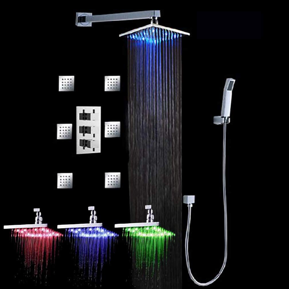 Luxury LED Rainfall Shower Head Set with Thermostatic Control - 6 Massage Jets, High Pressure Wall Mount Shower System (10 Inch, Chrome) for Spa-Like Bathroom Experience - Perfect for Master Bathrooms & Relaxing Showers