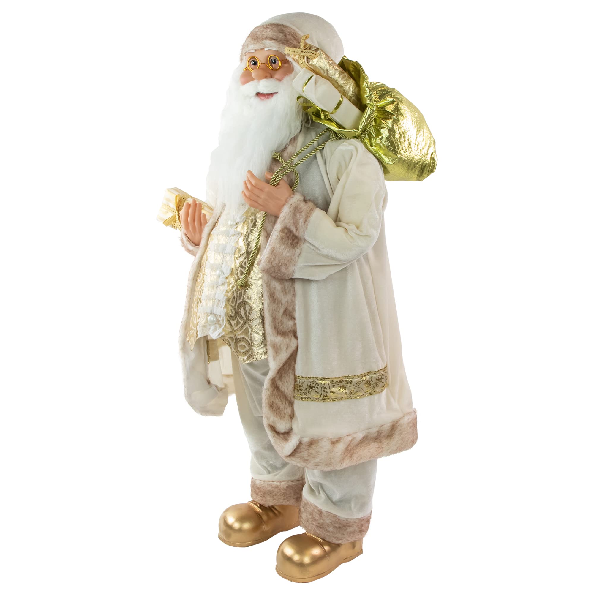 Northlight 36-Inch Standing Santa Claus Christmas Decoration - Glorious Winter White & Ivory Santa Figure with Gift Bag - Perfect for Holiday Home Decor, Christmas Party Centerpiece & Festive Gift Giving