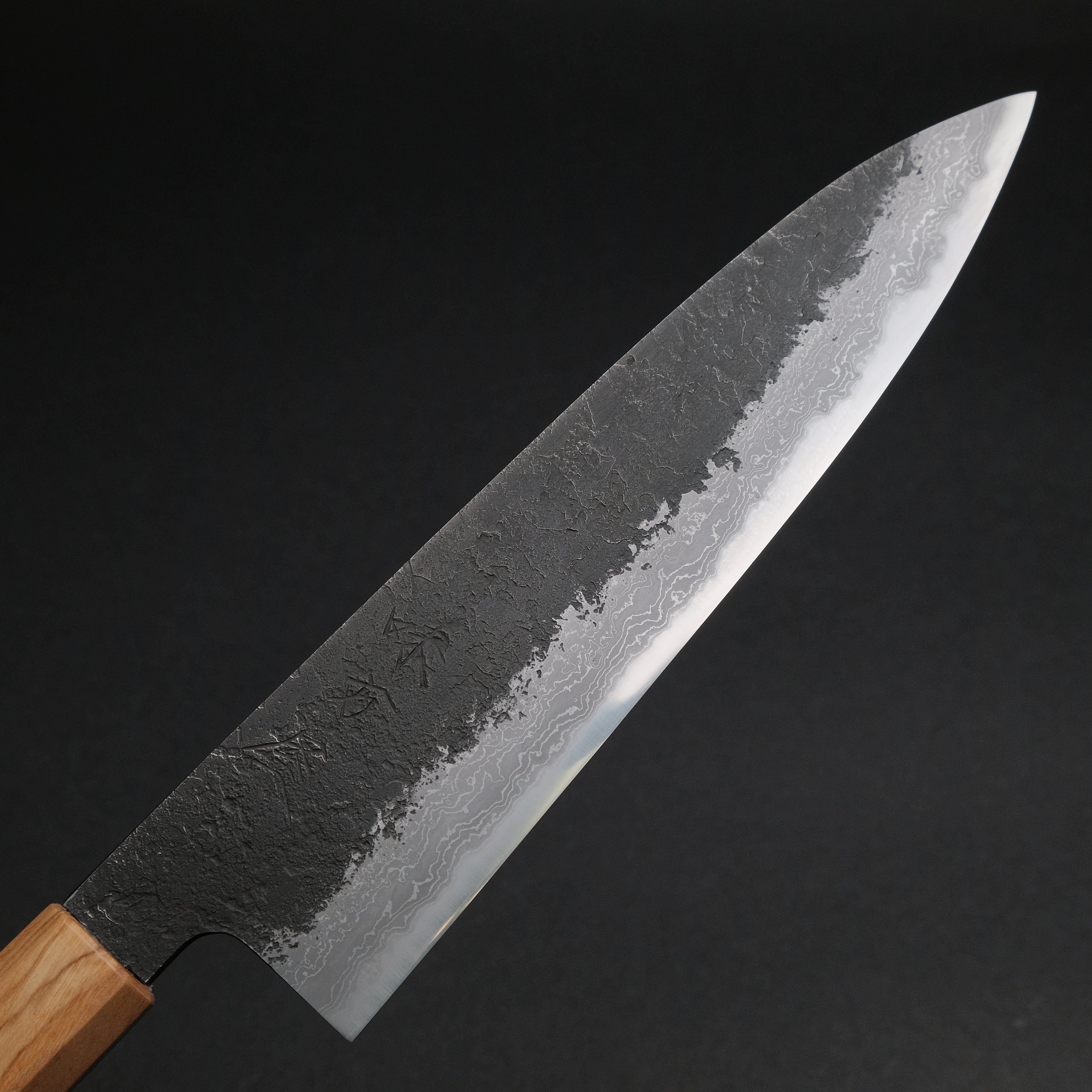 Premium Ajikataya White #2 Nashiji Damascus Gyuto 210mm Chef Knife - Olive Wood & Resin Handle (#46) - Perfect for Sushi, Meat Slicing & Professional Kitchen Use