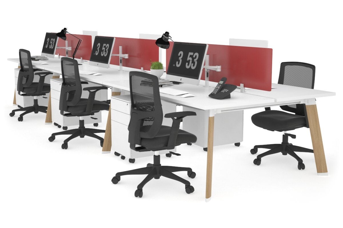 6-Person Wooden Workstation with Switch - 1400L x 700W Office Desk for Team Collaboration & Conference Meetings