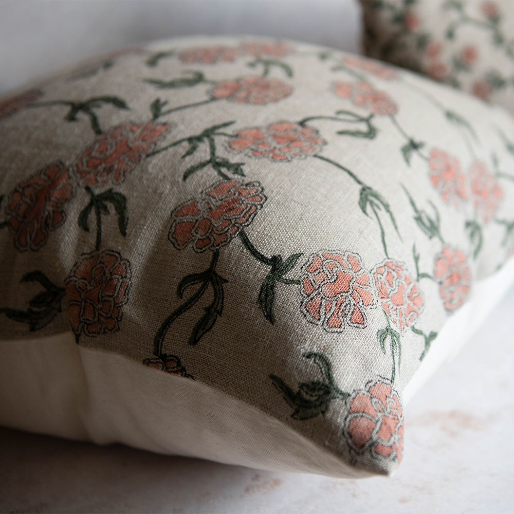 Handmade Linen Block Printed Pillow Cover No. 0225 - Bohemian Home Decor for Living Room, Bedroom, or Nursery