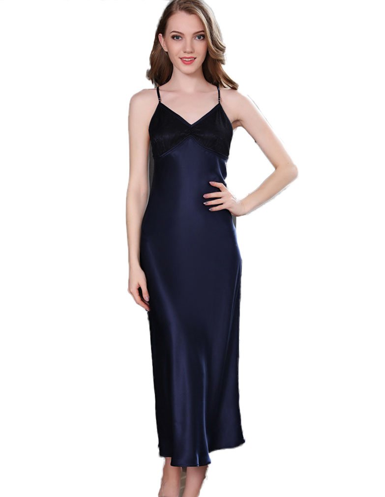 CLC Women's Silk Nightgown - Spaghetti Strap Long Pajama Dress with 19mm Silk - Perfect for Sleepwear, Loungewear & Bridal Night Dress
