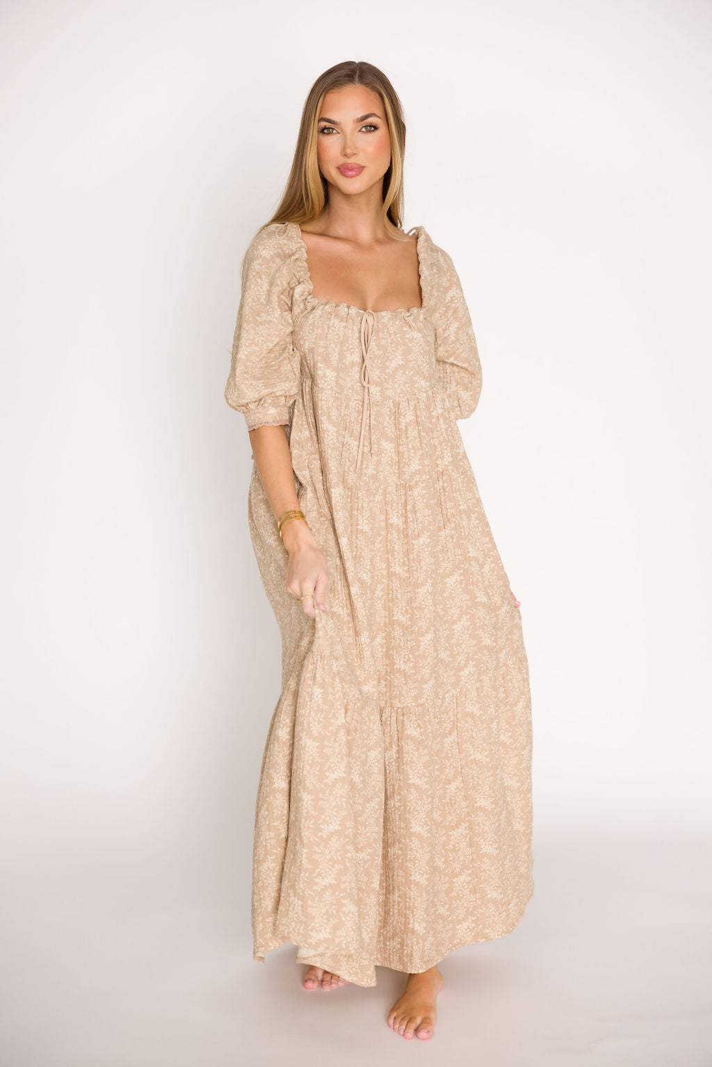 Stylish 100% Cotton Mocha Maxi Dress for Women - Bump Friendly Maternity Dress (XS-XL) - Perfect for Pregnancy, Beach Vacations & Summer Outings