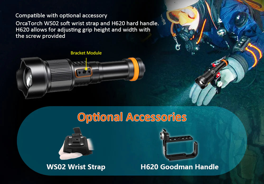 Orcatorch ZD710 2700 Lumens Professional Underwater Dive Light - Waterproof Scuba Flashlight for Night Diving, Spearfishing & Cave Exploration