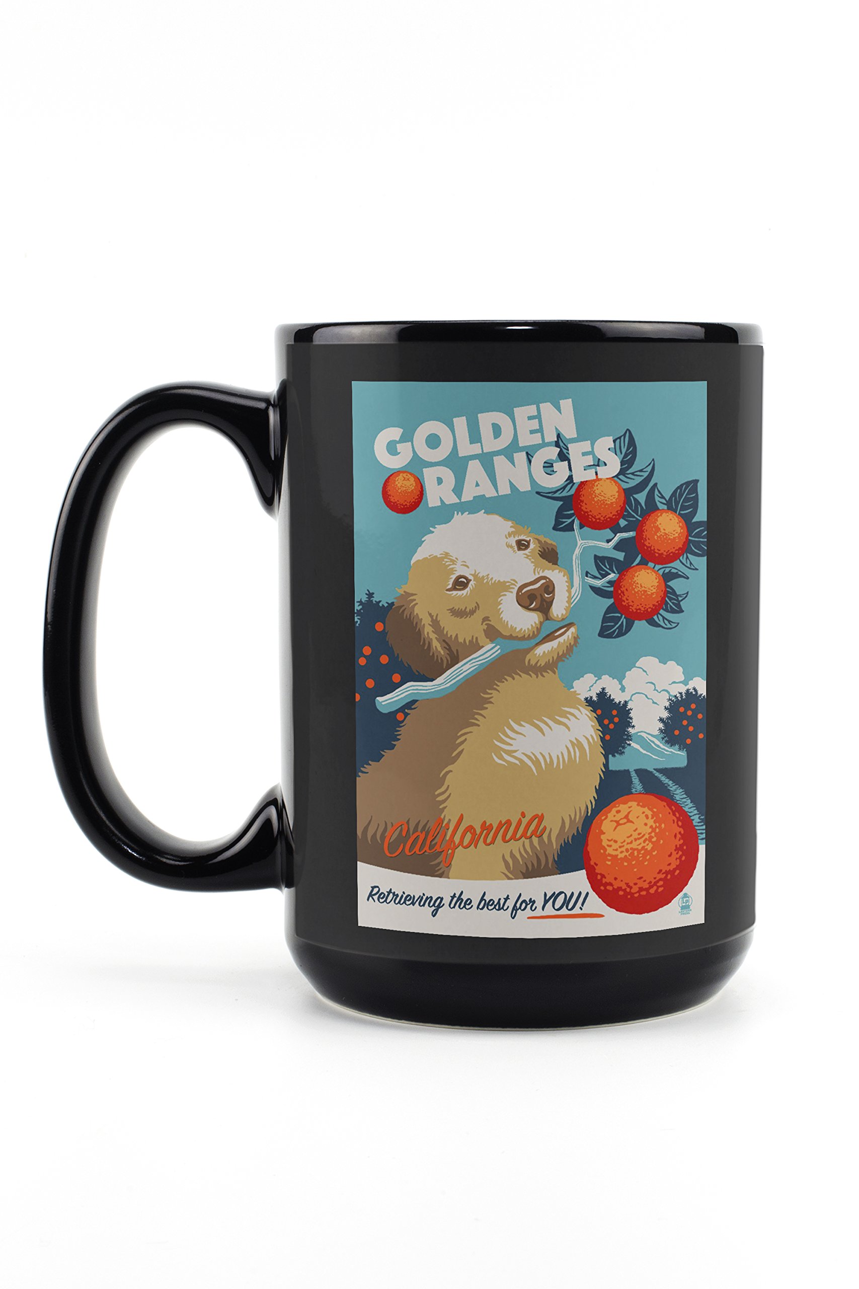 **Golden Retriever Retro Oranges Ceramic Mug - 15oz Black Coffee & Tea Cup - Dishwasher & Microwave Safe - Perfect for Home, Office & Gifts**