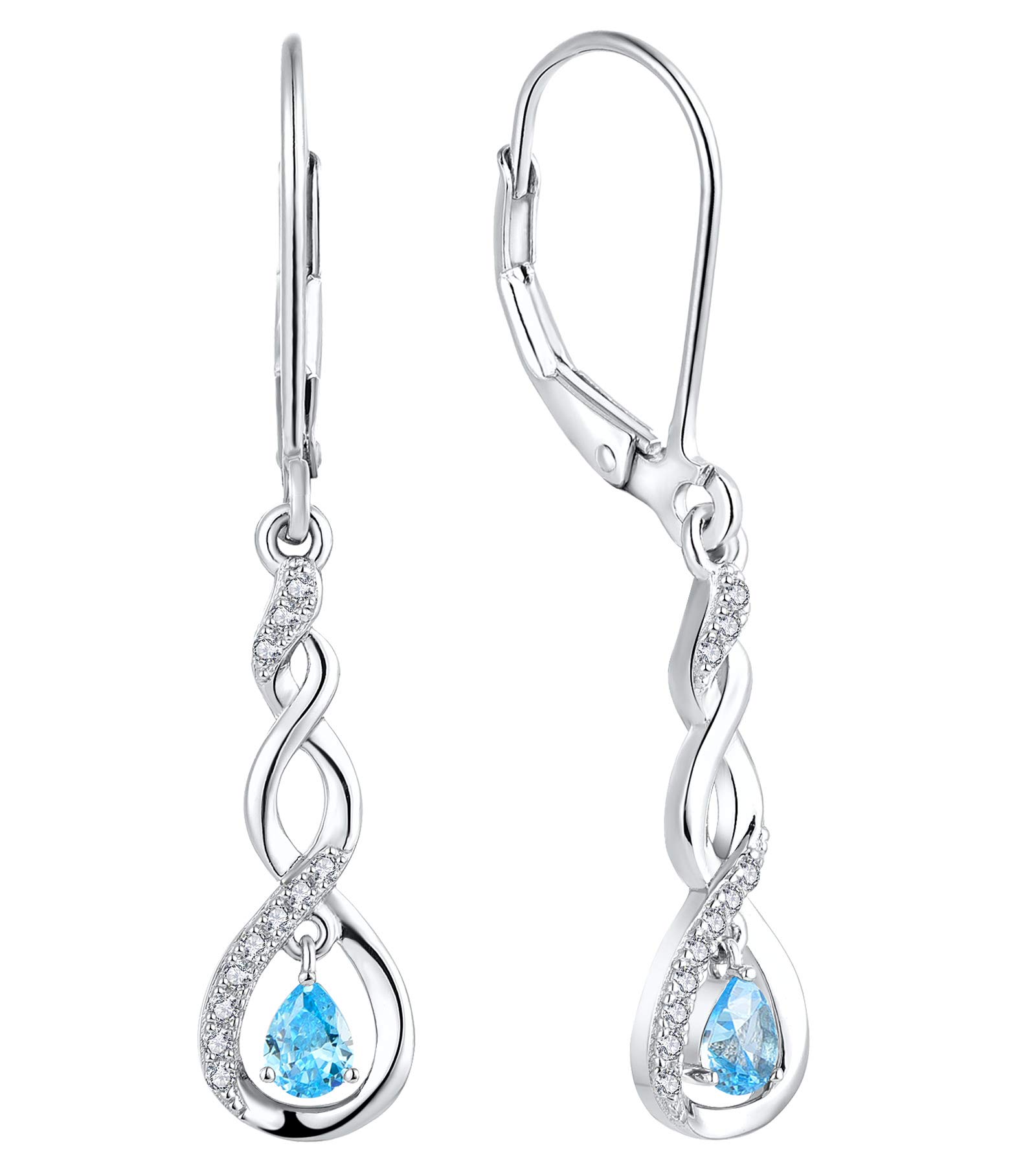 YL Infinity Leverback Drop Earrings - 925 Sterling Silver Dangle Birthstone Jewelry for Women | Perfect for Weddings, Parties & Everyday Wear