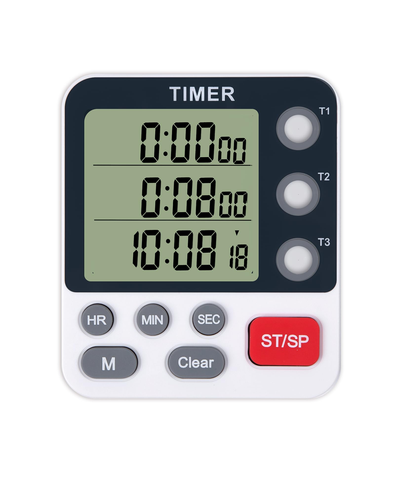3-Channel Digital Kitchen Timer with Alarm - Large Display, Magnetic Back, Replaceable 3A Battery - Loud Cooking Timer for Baking, Meal Prep & Multitasking (Modern White Design)