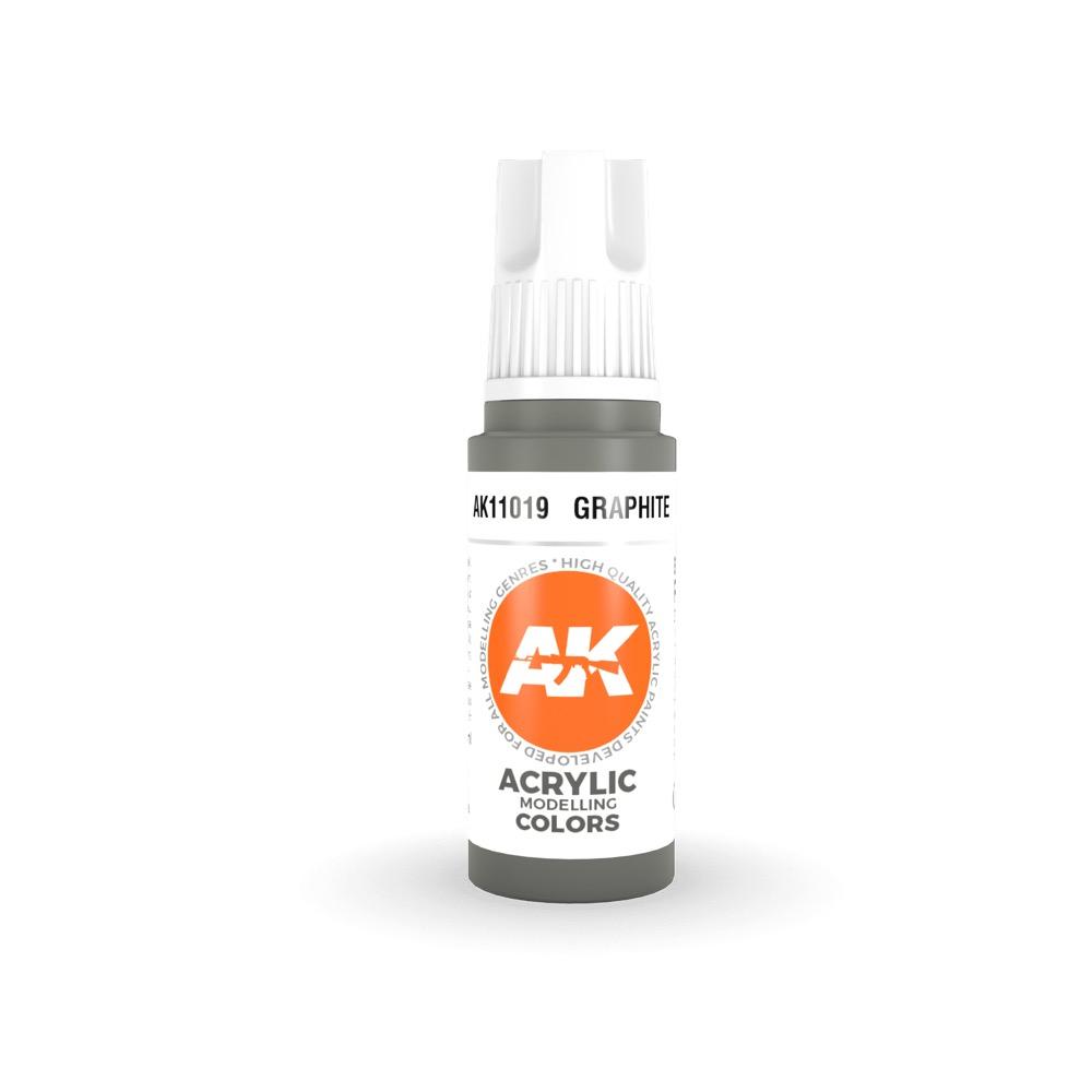 AK Interactive AK11019 Graphite Acrylic Paint 17ml - 3rd Generation Premium Model Paint for Miniatures, Scale Models & Dioramas - Perfect for Realistic Weathering Effects on Tanks, Aircraft & Wargaming Figures