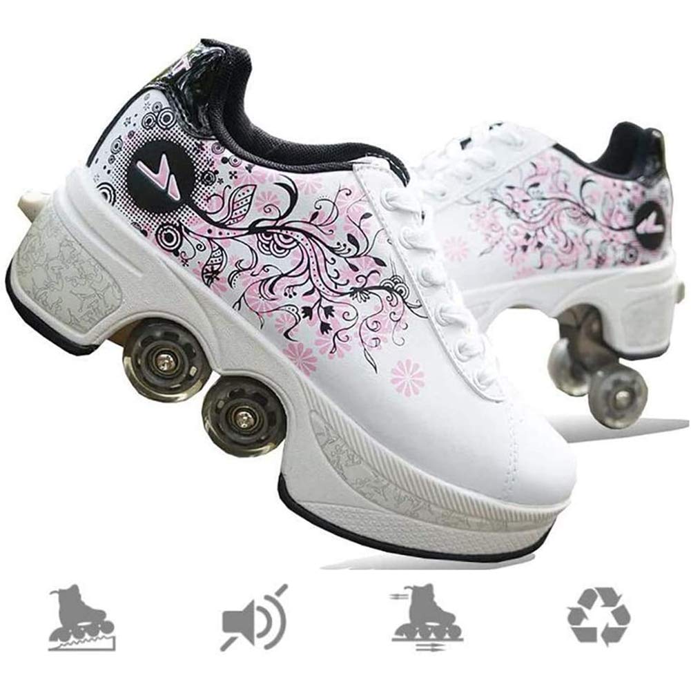 MLyzhe Roller Skate Shoes for Women, Men, Boys & Kids - Adjustable Deformation Wheel Sneakers for Beginners | Unisex Roller Shoes for Outdoor Fun, Sports & Gift Giving
