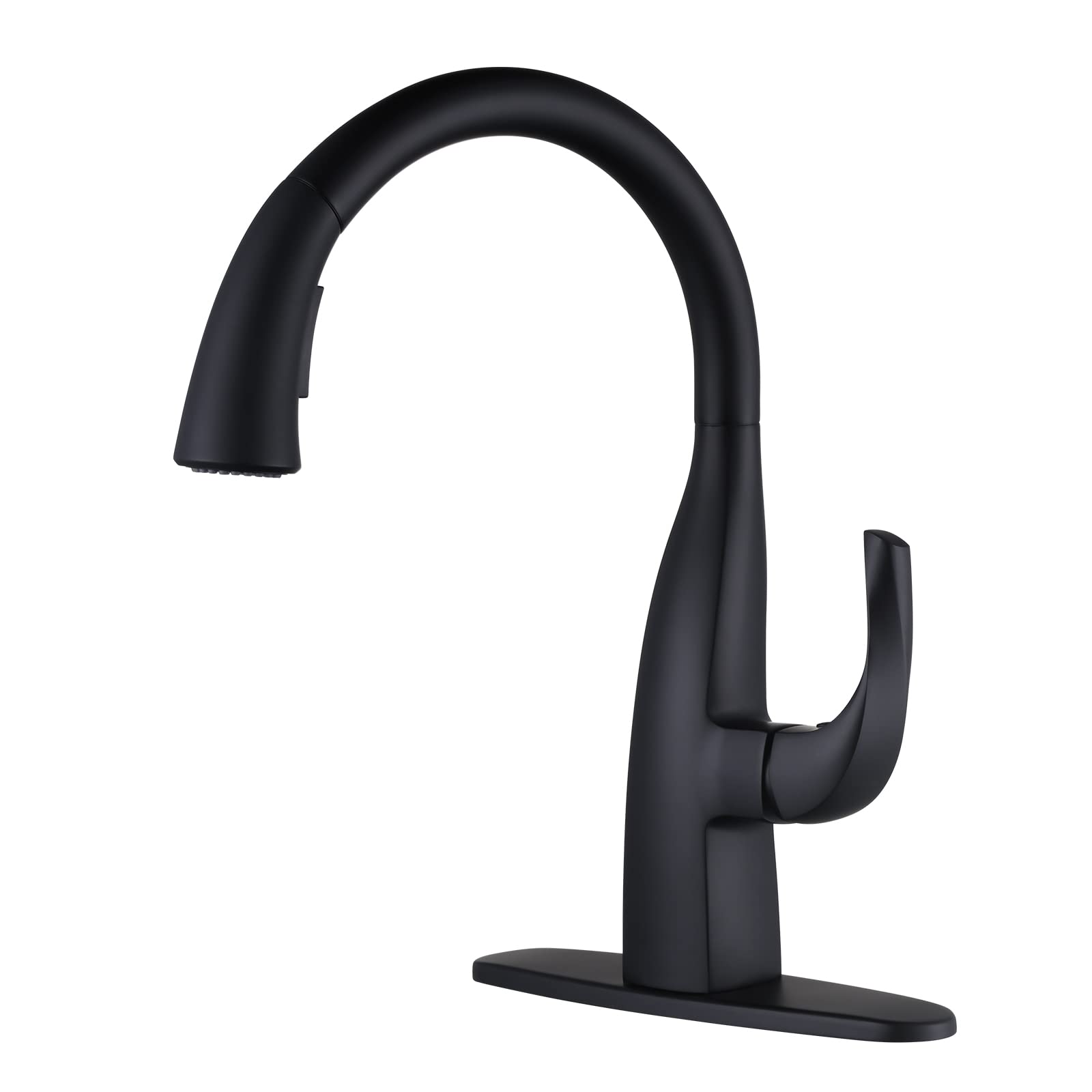 WOWOW Black Kitchen Faucet with Pull Down Sprayer - Single Handle Gooseneck Sink Faucet for 1 or 3 Hole Installation - Includes Soap Dispenser - Perfect for Farmhouse, RV, Camper, Laundry & Bar Sinks