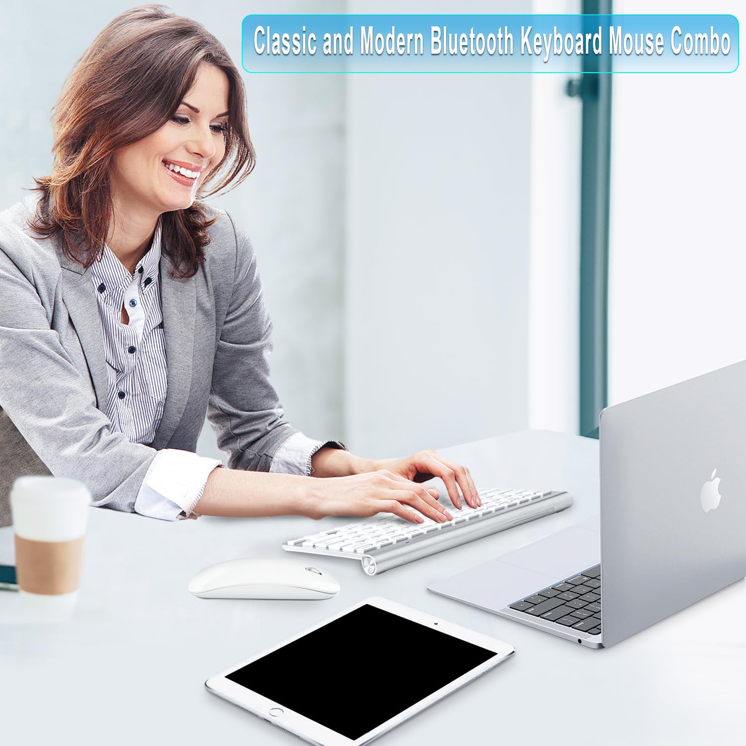 Wireless Keyboard and Mouse Combo for iMac & MacBook Air/Pro - Bluetooth & USB Connectivity - Ergonomic Design for Home Office & Gaming