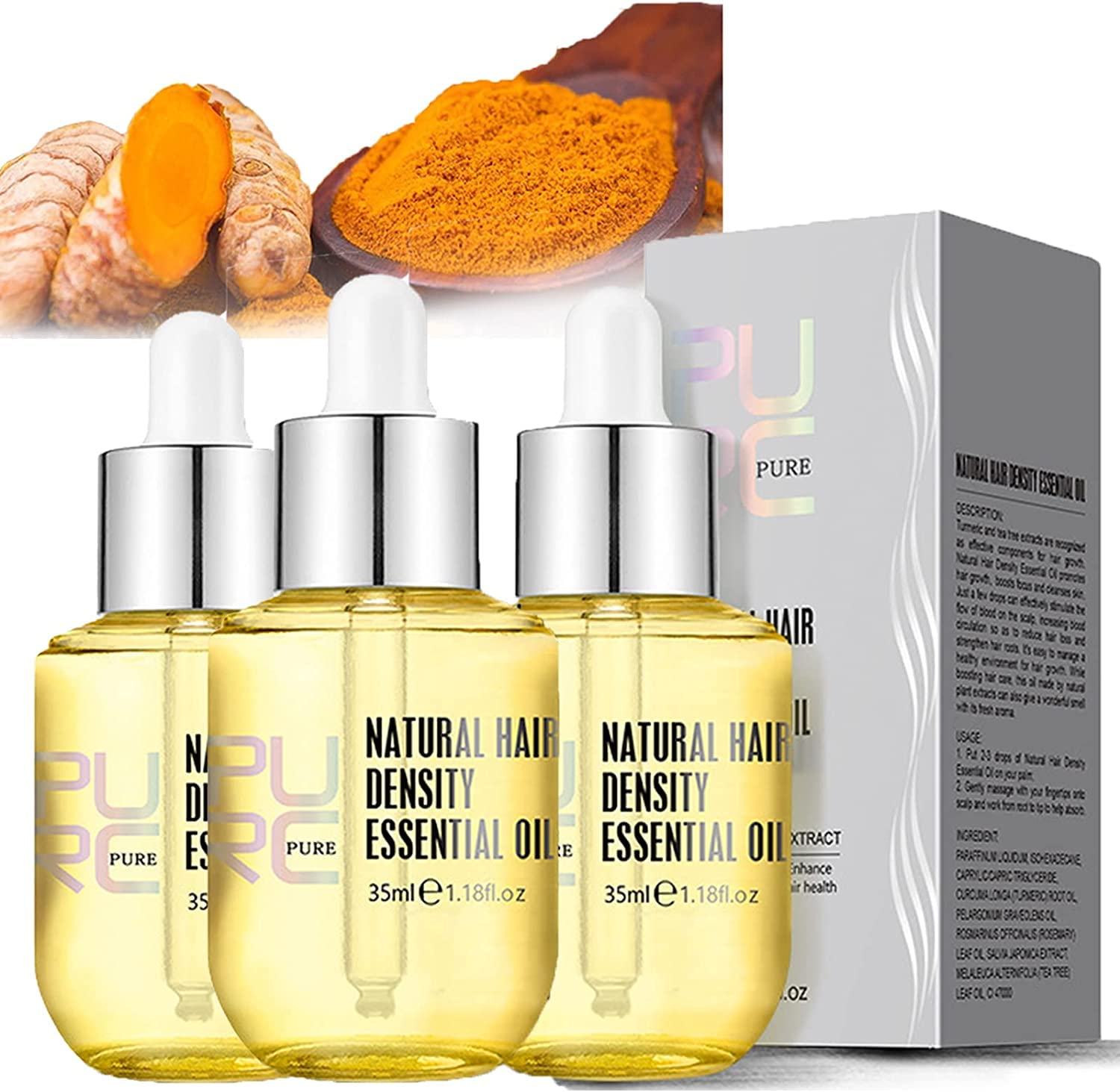 **Purc Organic Hair Growth Oil for Men & Women - Natural Ginger & Essential Oils for Fast Hair Growth, Thicker & Healthier Hair - 3 Pack (Ideal for Daily Scalp Massage & Hair Care Routine)**