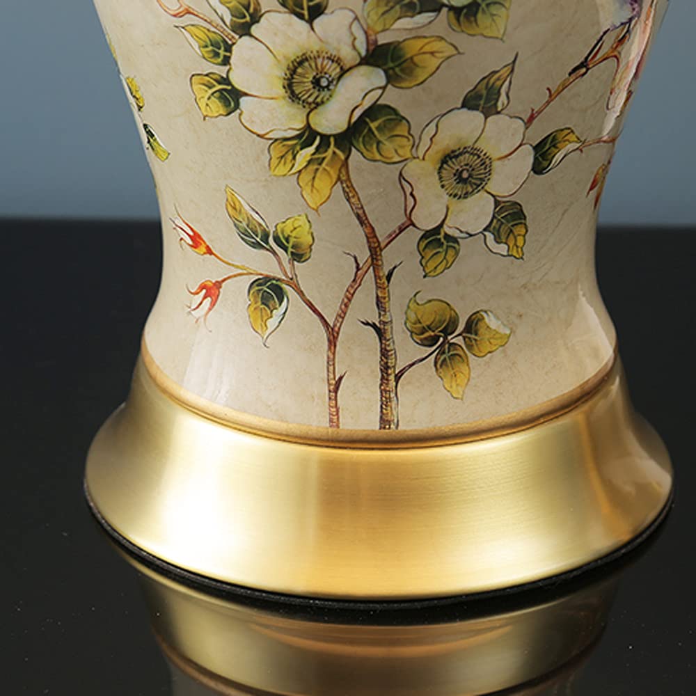 Hand-Painted Chinese Ceramic Table Lamp with Flowers & Birds Design - 55x33cm Modern Porcelain Nightstand Lamp for Living Room, Bedroom & Office Decor