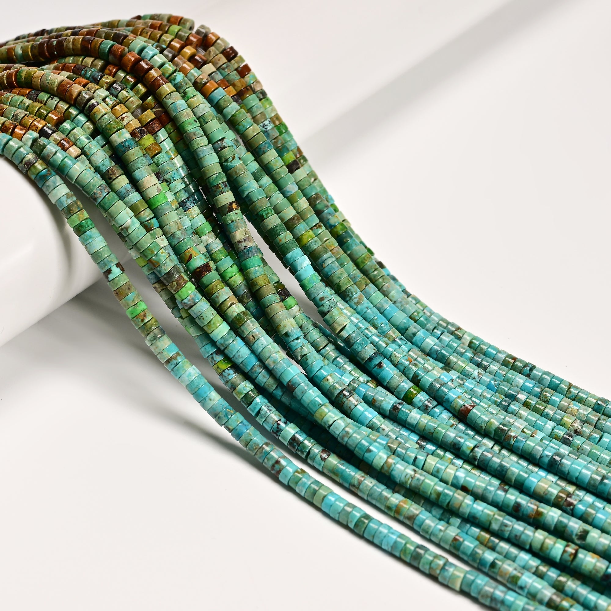 Natural Turquoise Gradient Heishi Disc Beads 2x4mm - 15.5 Inch Strand for Jewelry Making, DIY Bracelets & Necklaces - Boho Chic Beading Supplies