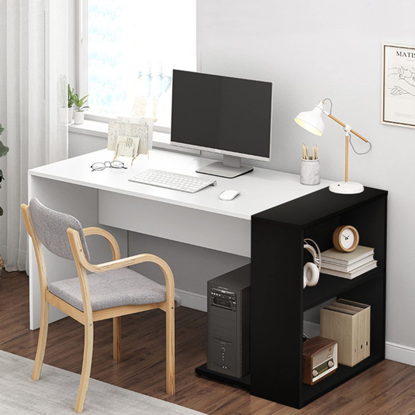 39.37 Inch Home Office Computer Desk with 2 Shelves - Sturdy Wooden Gaming & Study Desk for Students, Laptop Workstation with CPU Storage Bay - Perfect for Home Office, Gaming Setup & Conference Rooms