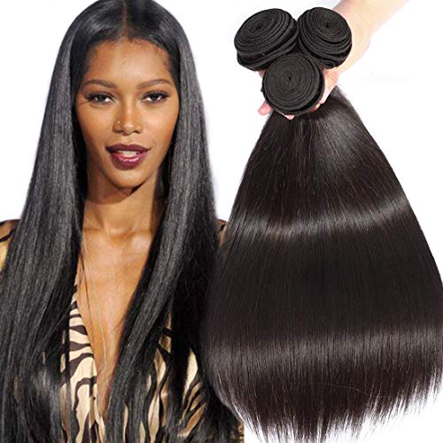 BLACKMOON HAIR 18 Inch Brazilian Virgin Human Hair Extensions - 3 Bundles Straight Unprocessed Weave Natural Black Color | Perfect for Styling, Braiding & Everyday Wear