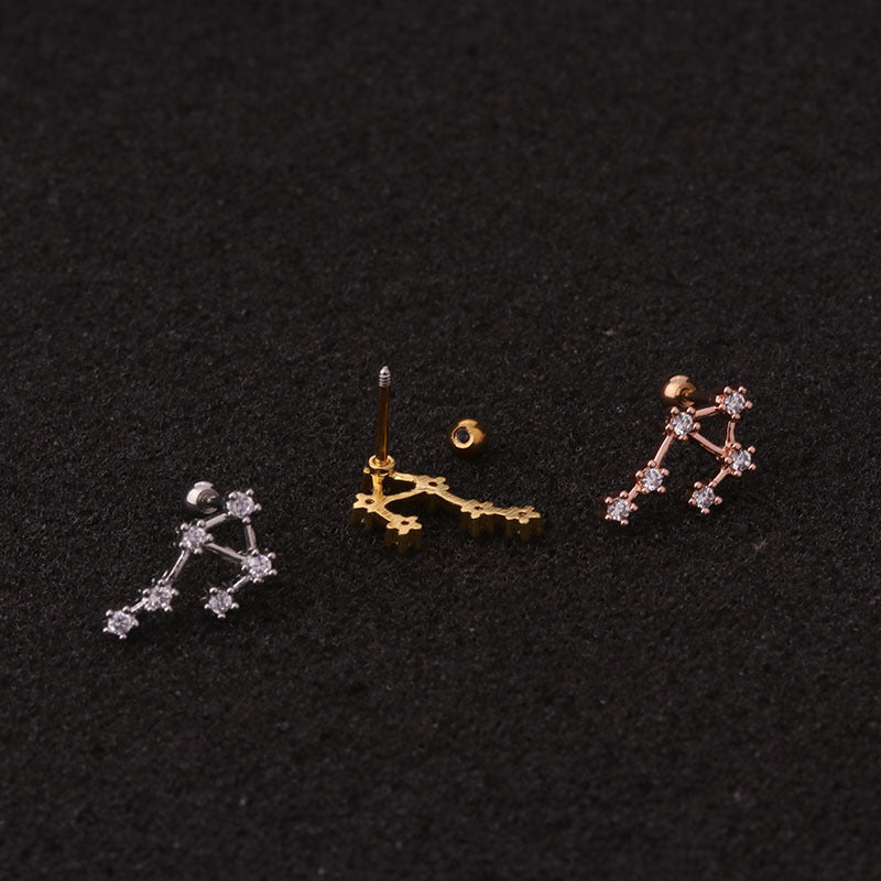20G Surgical Steel Zodiac Sign Cartilage Stud Earrings for Women - HSPJ19101 | Perfect for Daily Wear, Gifts & Piercing Jewelry Collection