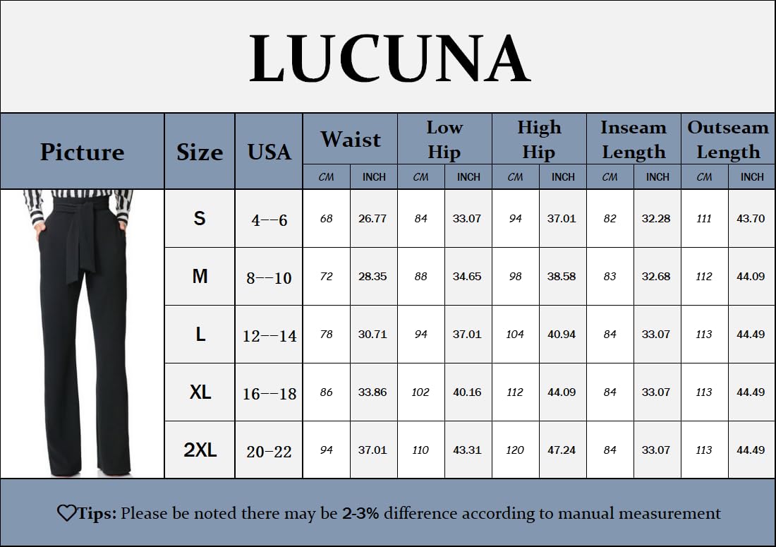 Lucuna Women's High Waisted Wide Leg Dress Pants - Office Work Pants for Business Casual & Professional Wear - Comfortable Slacks for Workplace, Meetings & Formal Occasions