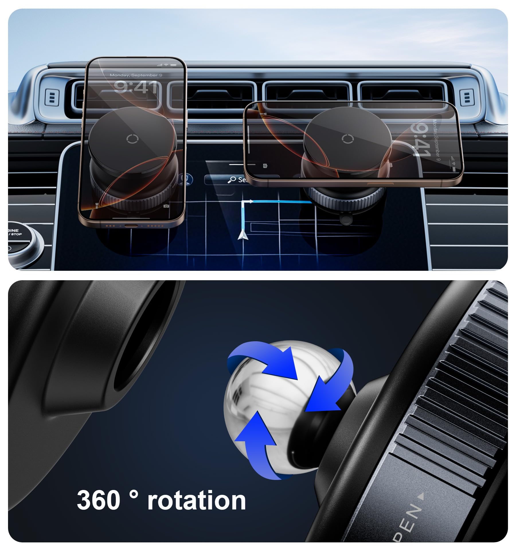 Ultra Strong Magnetic Car Phone Holder - Vacuum Suction Cup Phone Mount for iPhone 15 14 13 12 & Android - Secure Hands-Free Car Accessories (Black) - Perfect for Commuting, Road Trips & GPS Navigation