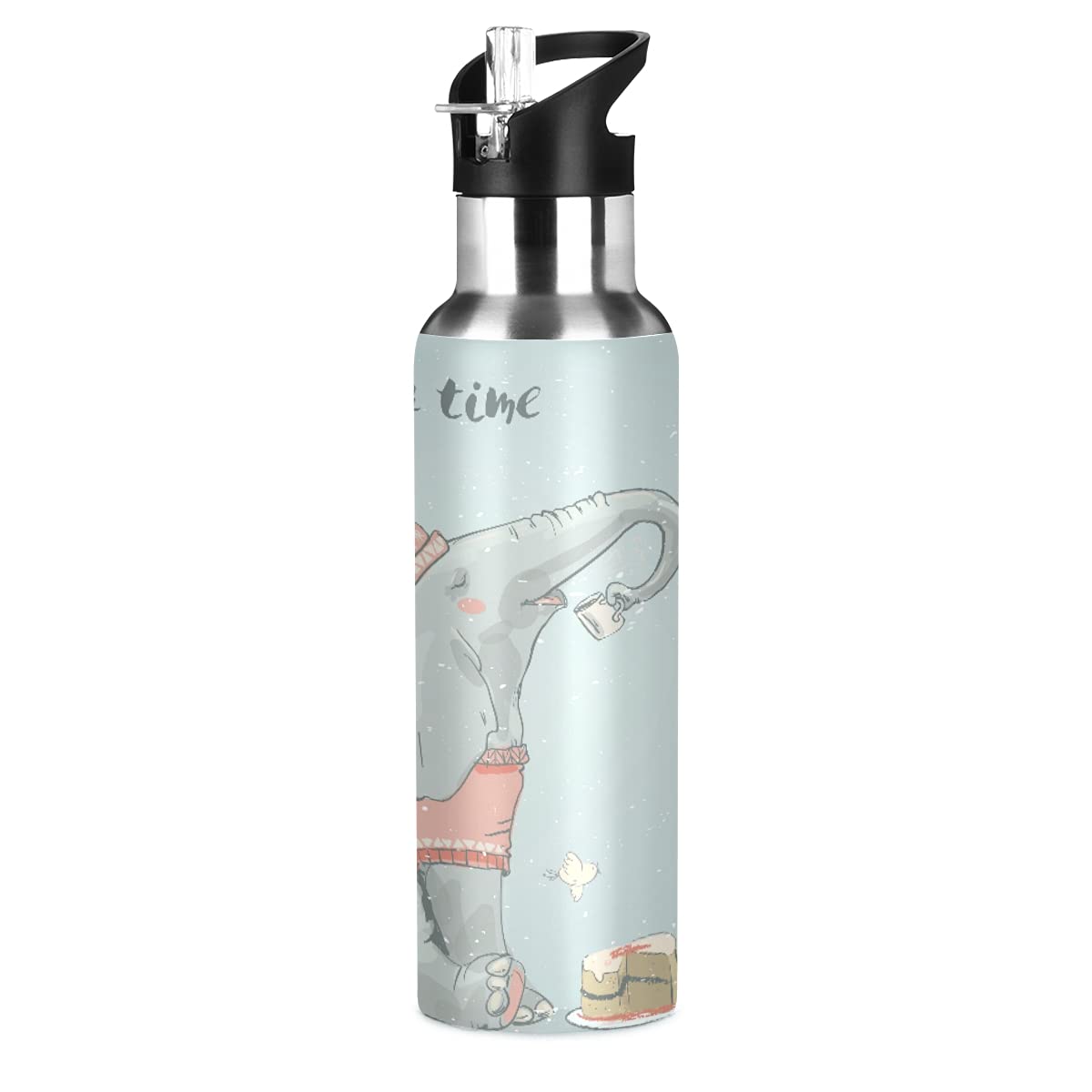**Cute Elephant Stainless Steel Water Bottle for Kids - 20oz Insulated Leakproof Flask with Straw Lid - Perfect for School, Gym & Outdoor Activities**