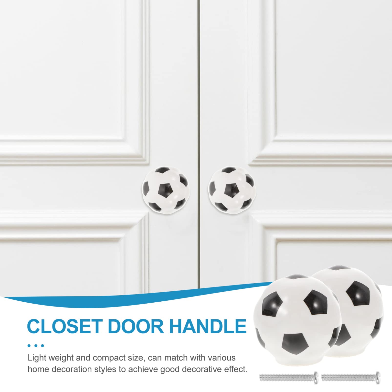Artibetter 2-Pack Ceramic Soccer Ball Door Knobs - Brass Cabinet & Drawer Pull Handles for Wardrobe, Dresser, Kitchen Cupboard - Durable Furniture Hardware for Home & Office Decor