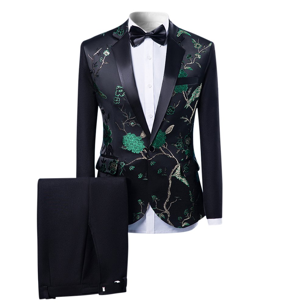 Cloudstyle Men's Suits | Slim Fit One Button Floral Blazer & Pants Set | 2-Piece Wedding Suit for Groom, Prom & Formal Events