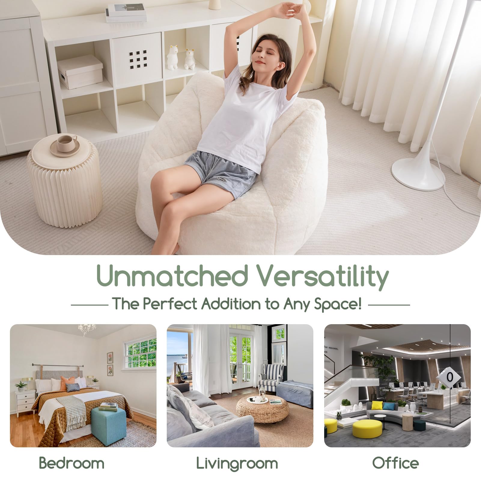 MAXYOYO Bean Bag Chair for Adults, Kids & Teens - Soft Floor Sofa with Handle for Gaming, Reading & Relaxing - Beige - Perfect for Living Room, Bedroom & Game Room