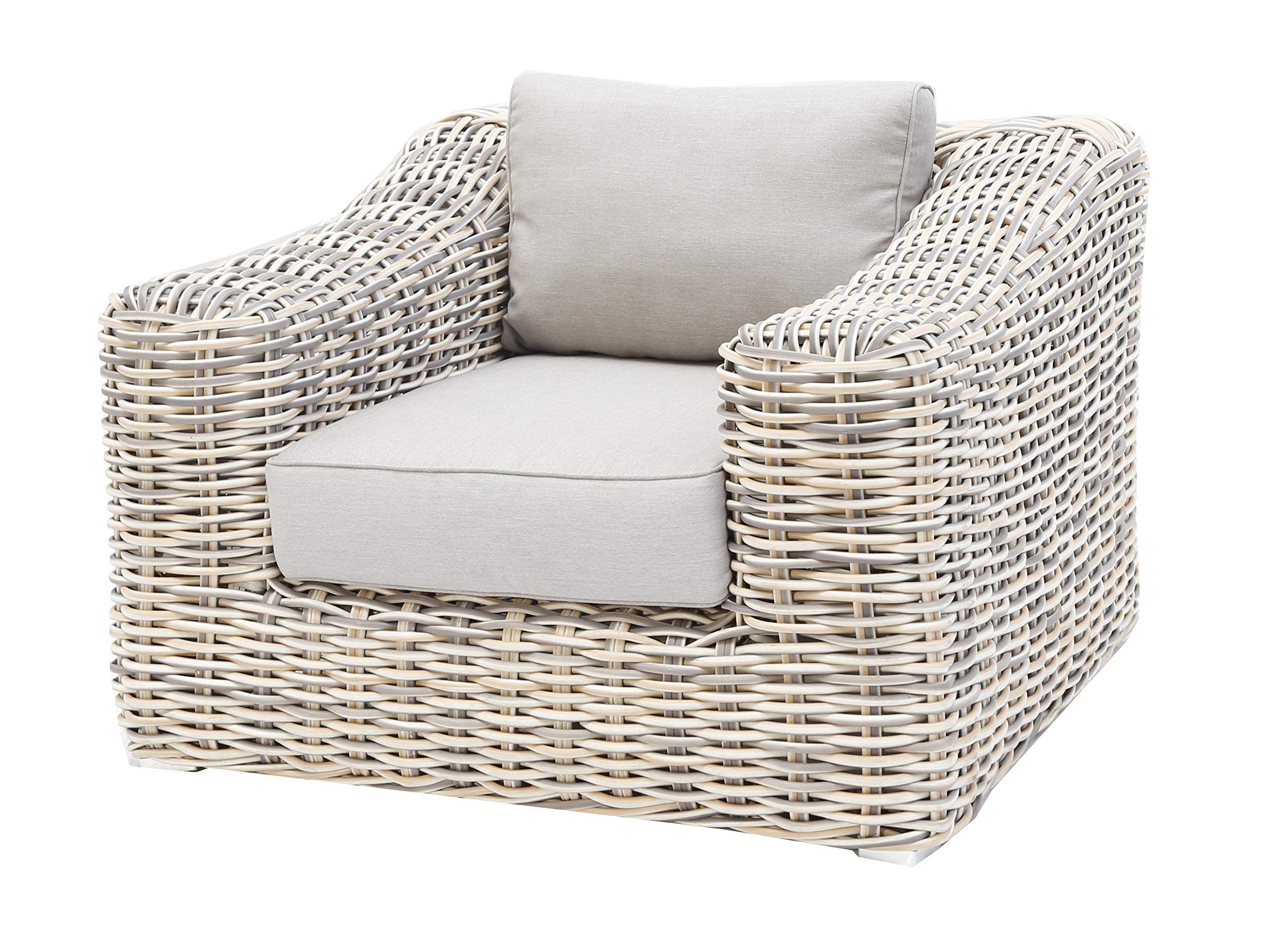 Durable Rattan Wicker Patio Armchair with Grey Cushions - Hawaii Outdoor Lounge Chair for Garden, Poolside & Backyard Relaxation