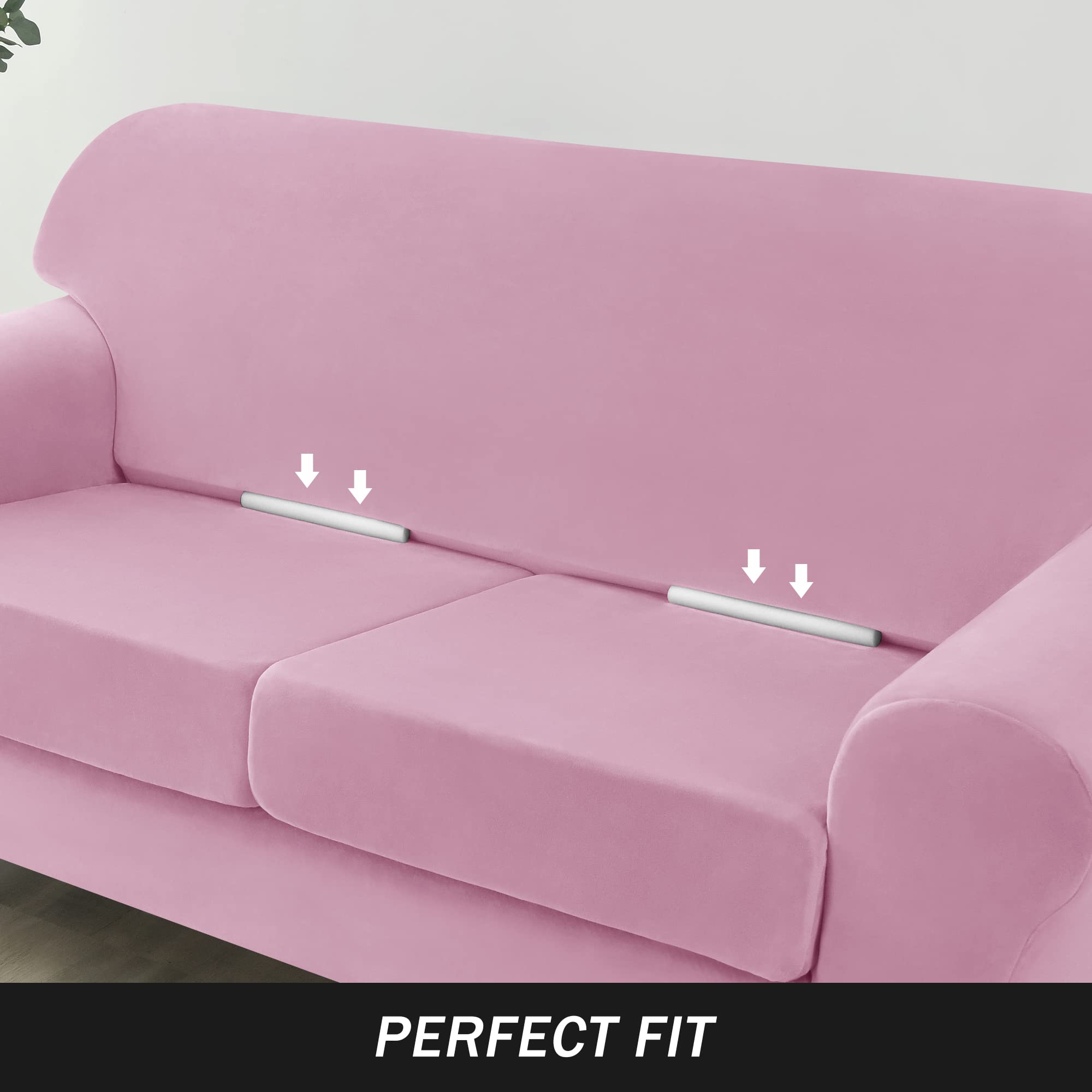 Ultra Soft Velvet Stretch Sofa Slipcover - Large Pink Couch Cover for Pets & Kids, Furniture Protector with Elastic Edges | Perfect for Living Room, Family Room & Home Decor