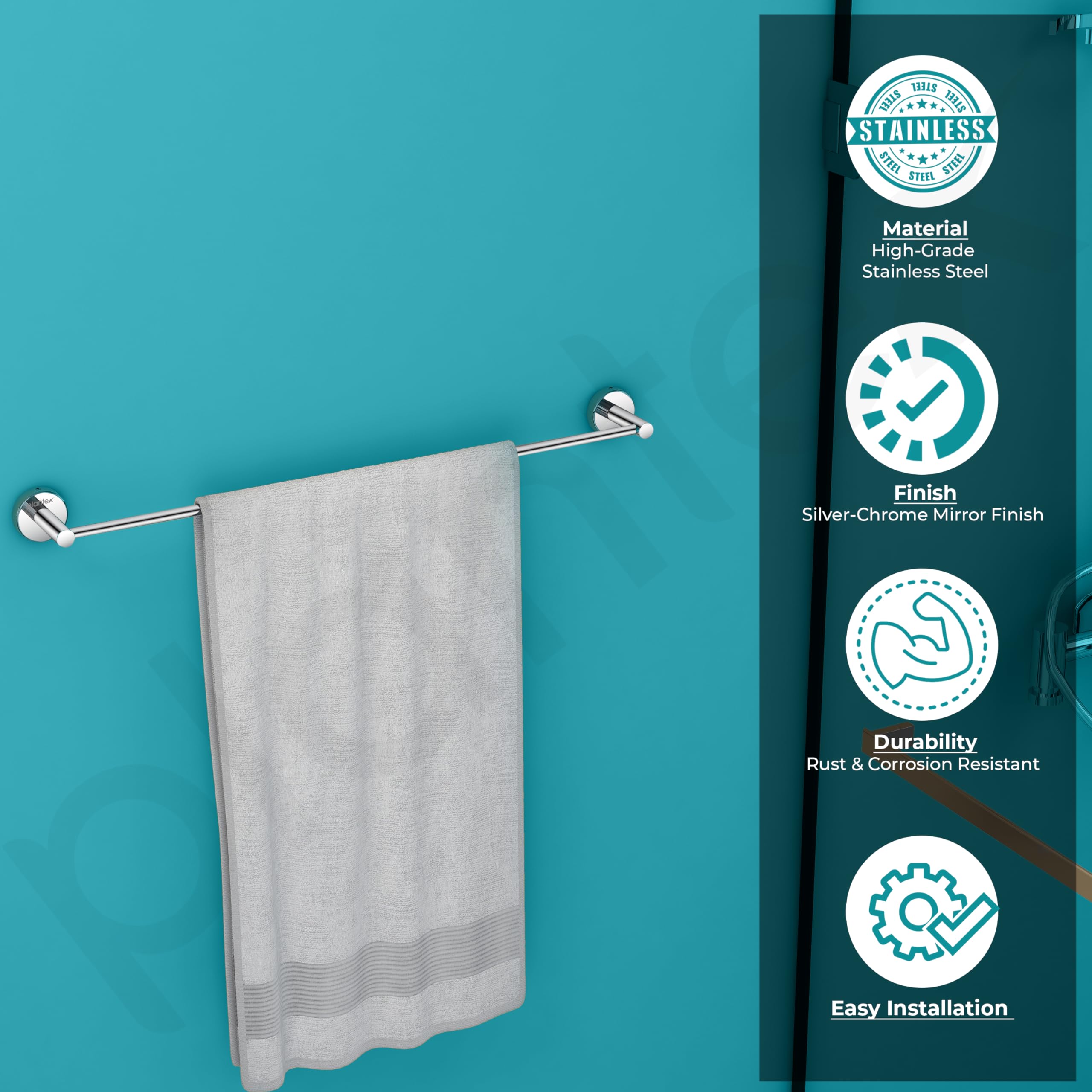 Plantex 24 Inch Stainless Steel Towel Holder - Chrome Bathroom Towel Rod, Hanger & Stand for Bathroom, Kitchen, Laundry Room - Durable & Rustproof Bath Accessories (Pack of 1)