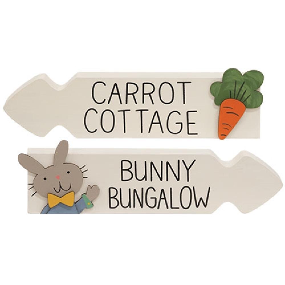 Carrot Cottage & Bunny Bungalow Arrow Sitter - 2 Assorted Styles for Easter Decorations - Perfect for Spring Home Decor, Garden Displays, and Holiday Table Centerpieces