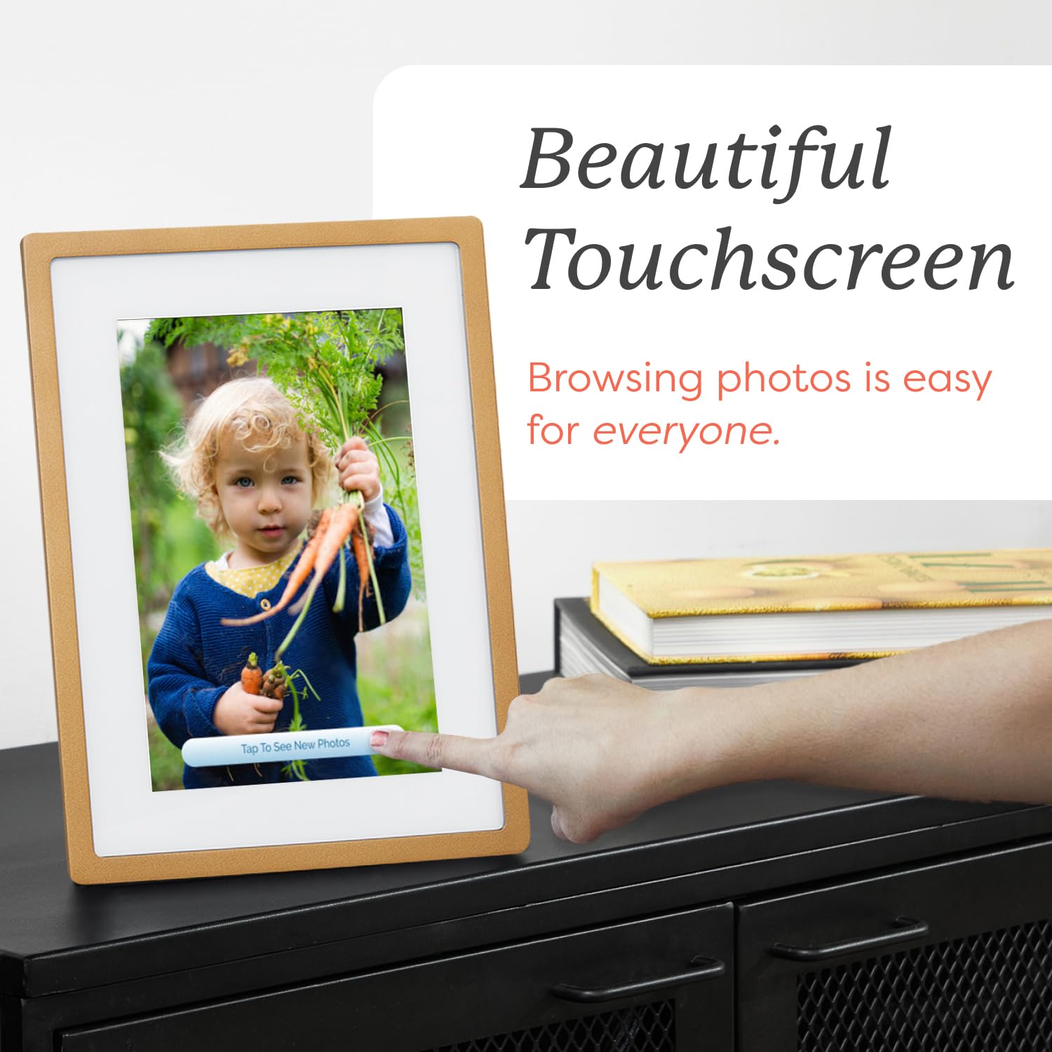 Skylight 10 Inch WiFi Digital Picture Frame - Touch Screen Display, Upload Photos from Phone, Customizable Gift for Family & Friends (Gold) - Perfect for Home Decor, Office Display, and Special Occasions