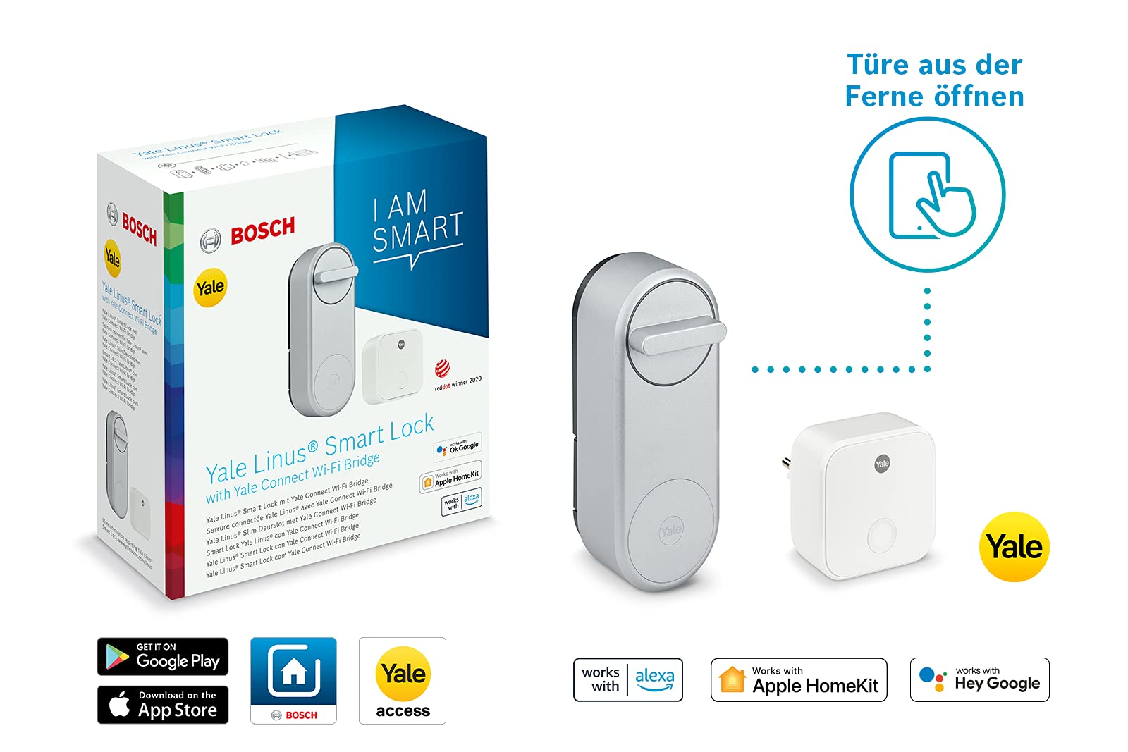 Bosch Smart Home Yale Linus® Smart Lock with WiFi Bridge - Compatible with Amazon Alexa, Apple HomeKit & Google Assistant - Secure Keyless Entry for Front Doors, Apartments & Smart Homes
