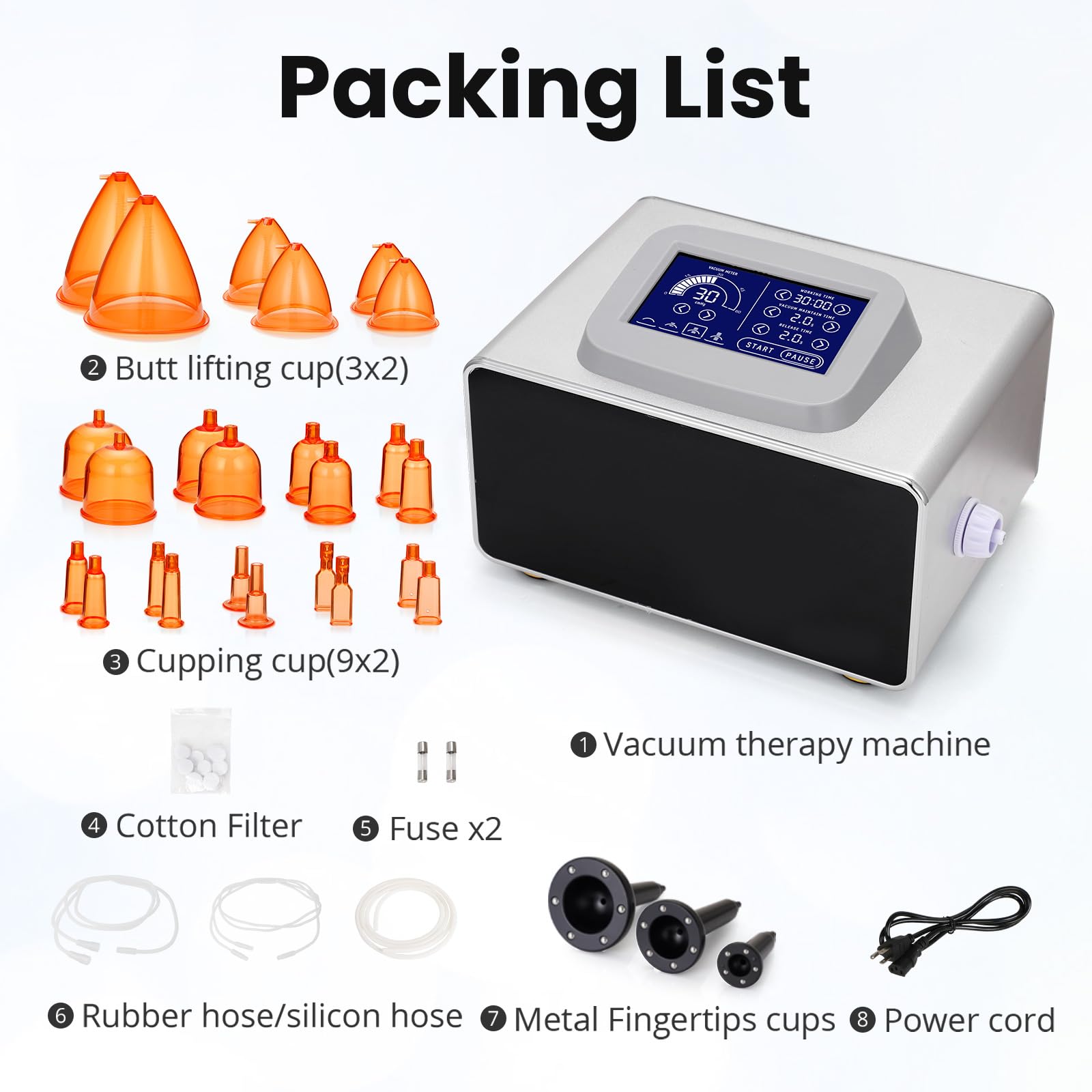 Touch Screen Vacuum Therapy Machine - Manual Massager Cupping Kit with 24 Cups & 3 Rollers for Pain Relief, Muscle Relaxation & Detox - Perfect for Home Spa, Physical Therapy & Sports Recovery