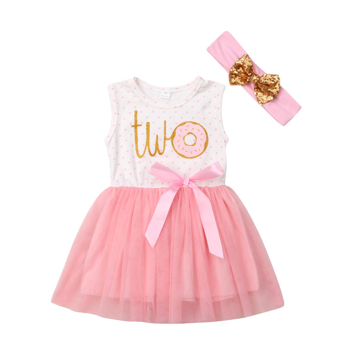 Newborn Baby Girls Pink Striped Tutu Dress & Headband 2Pcs Set - First Birthday Outfit, Casual Donut Print Skirt for Photoshoots, Parties & Special Occasions