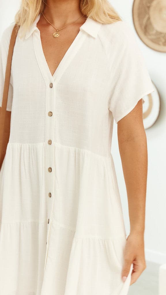 Kimberly Midi Dress - Elegant White Flowy Dress for Women | Perfect for Weddings, Parties & Summer Outfits
